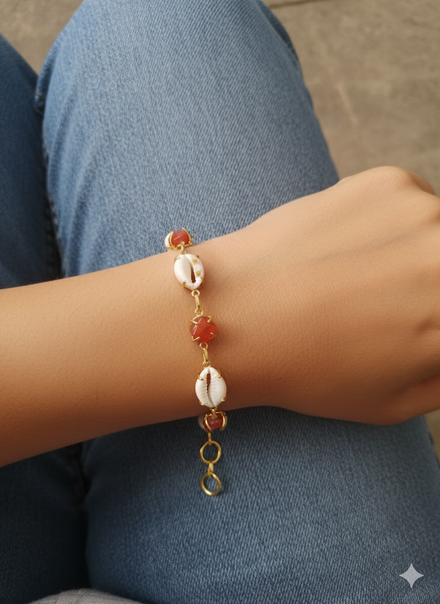 OSHIRA - 6 SHELL RAWSTONE MIX BRACELET