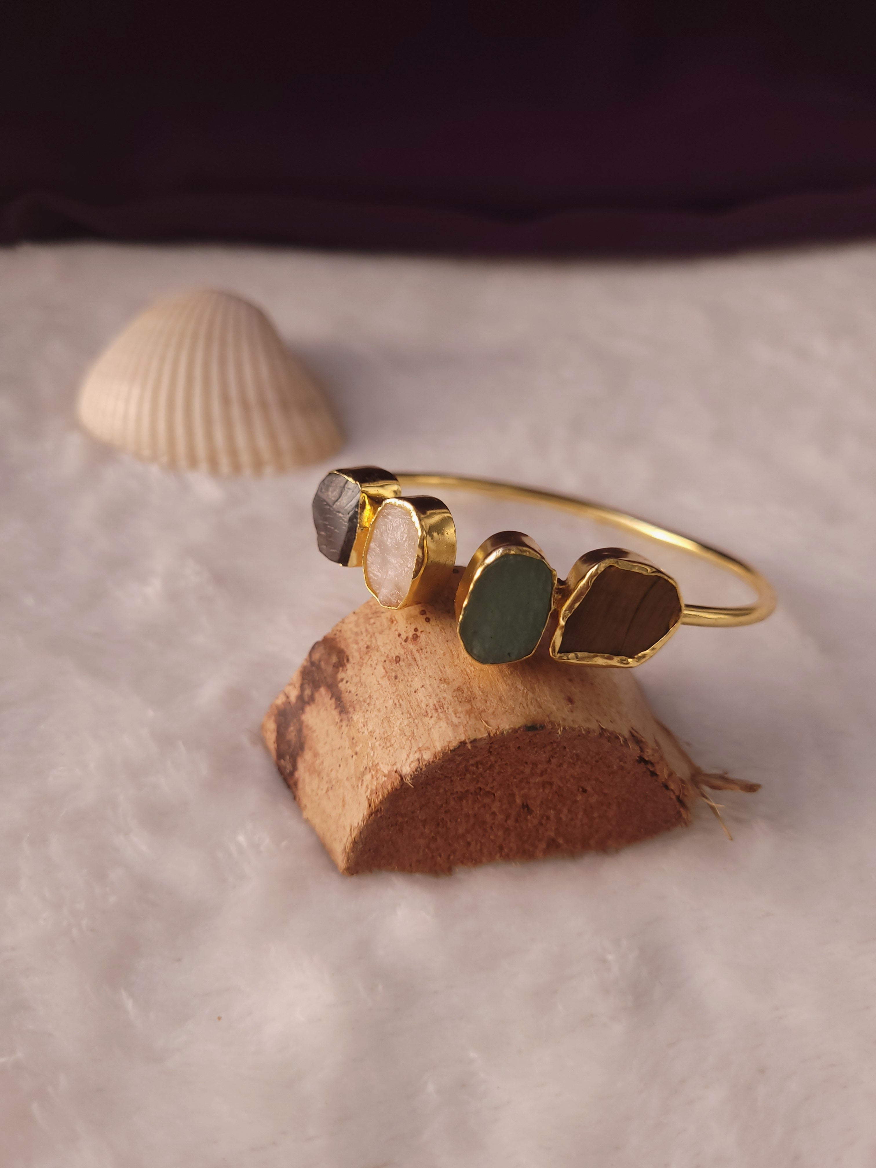 KORA - QUAD RAWSTONE GOLDEN BANGLE