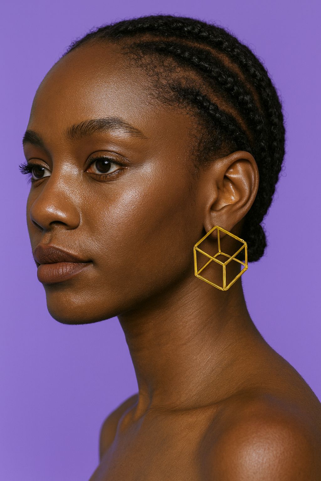 CUBIX - GOLDEN CUBE SHAPE CONTEMPORARY STUD EARRINGS