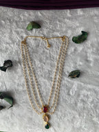 HASINI - THREE LAYER PEARL AND SHINY STONE CHOKER
