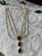 HASINI - THREE LAYER PEARL AND SHINY STONE CHOKER