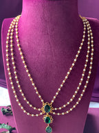 HASINI - THREE LAYER PEARL AND SHINY STONE CHOKER