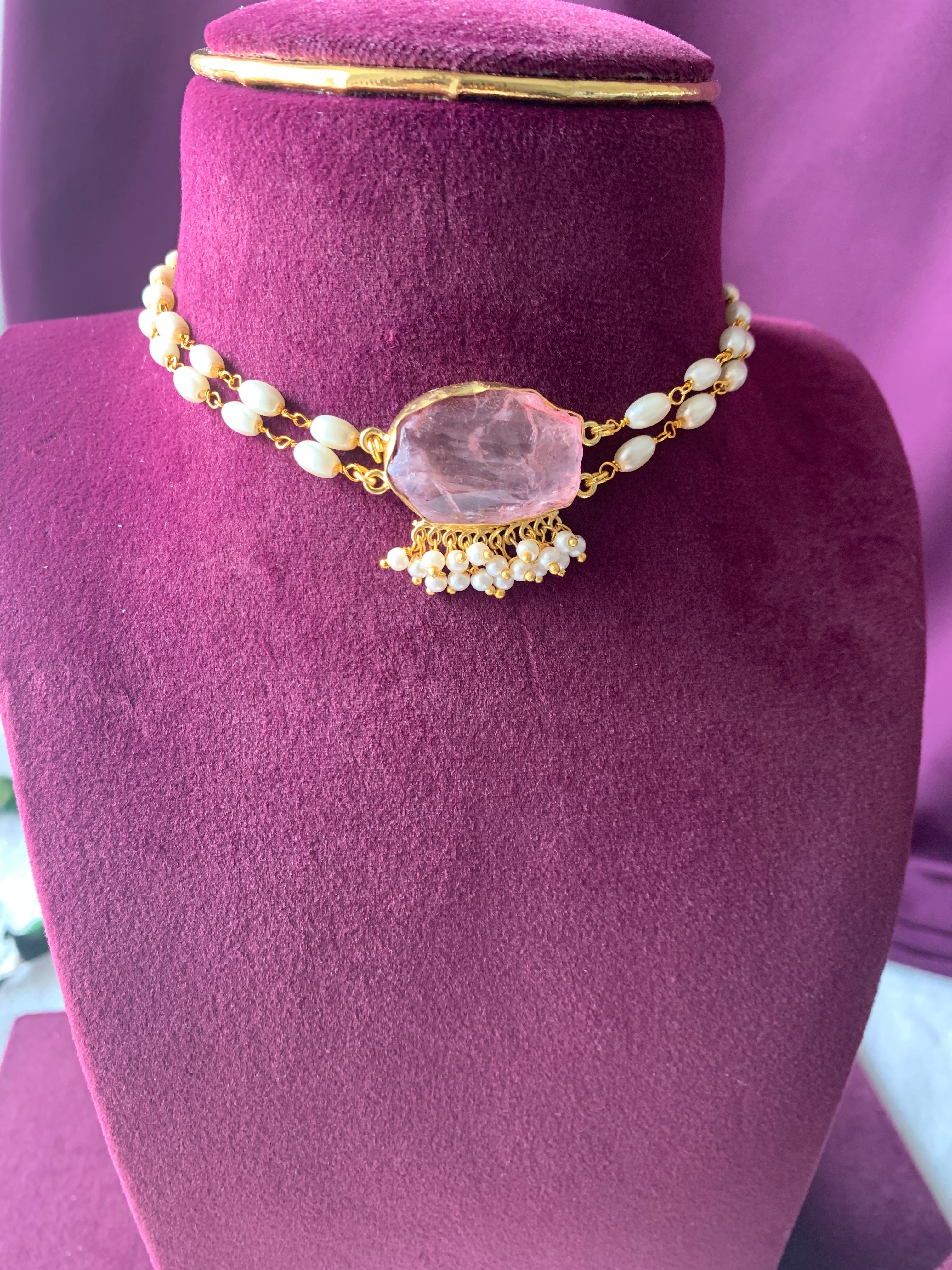 SRIVIDYA - TWO LAYER RICE PEARL DYED STONE CHOKER