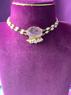 SRIVIDYA - TWO LAYER RICE PEARL DYED STONE CHOKER