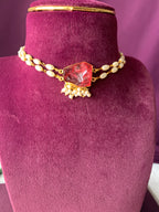 SRIVIDYA - TWO LAYER RICE PEARL DYED STONE CHOKER