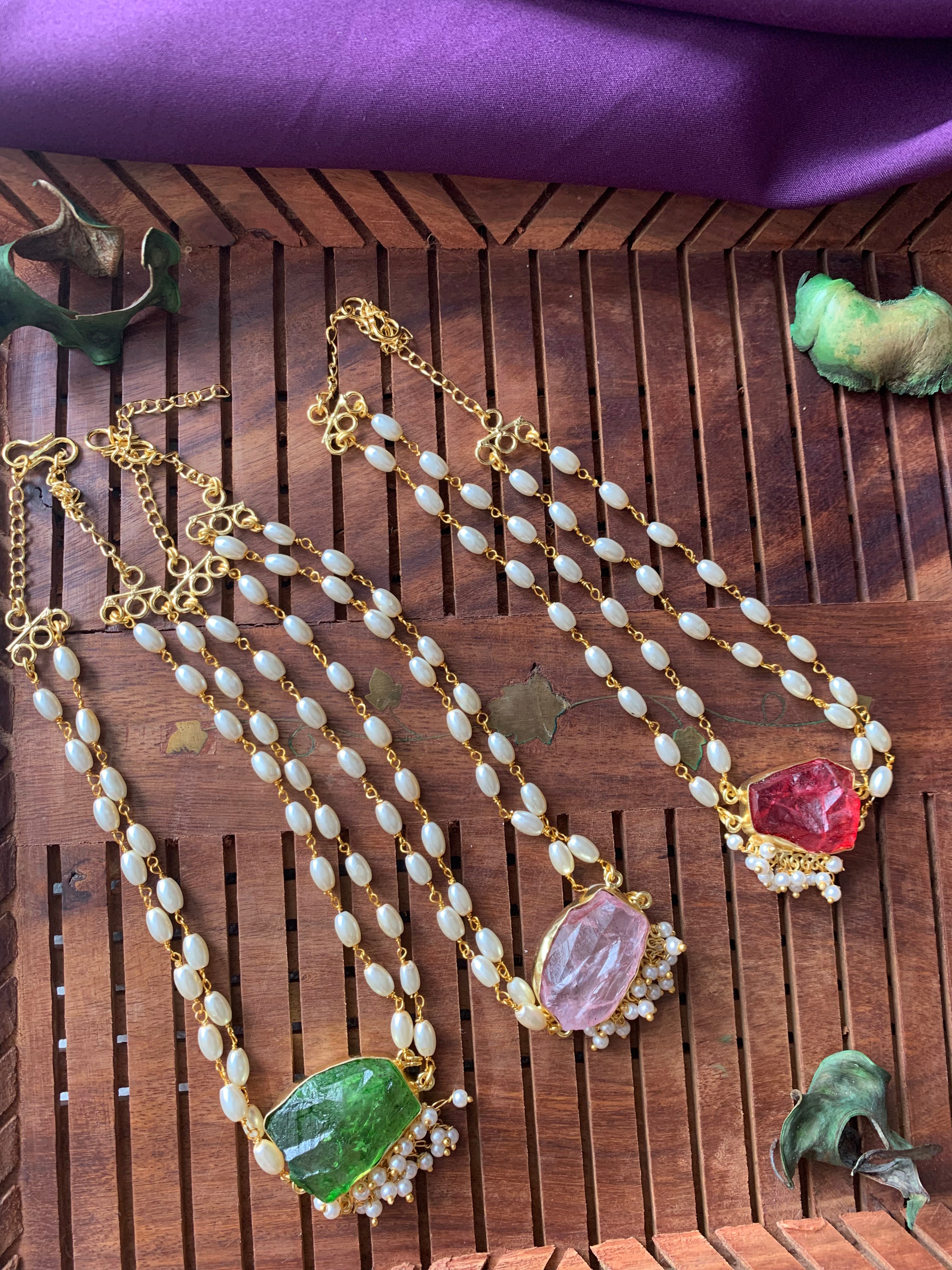 SRIVIDYA - TWO LAYER RICE PEARL DYED STONE CHOKER