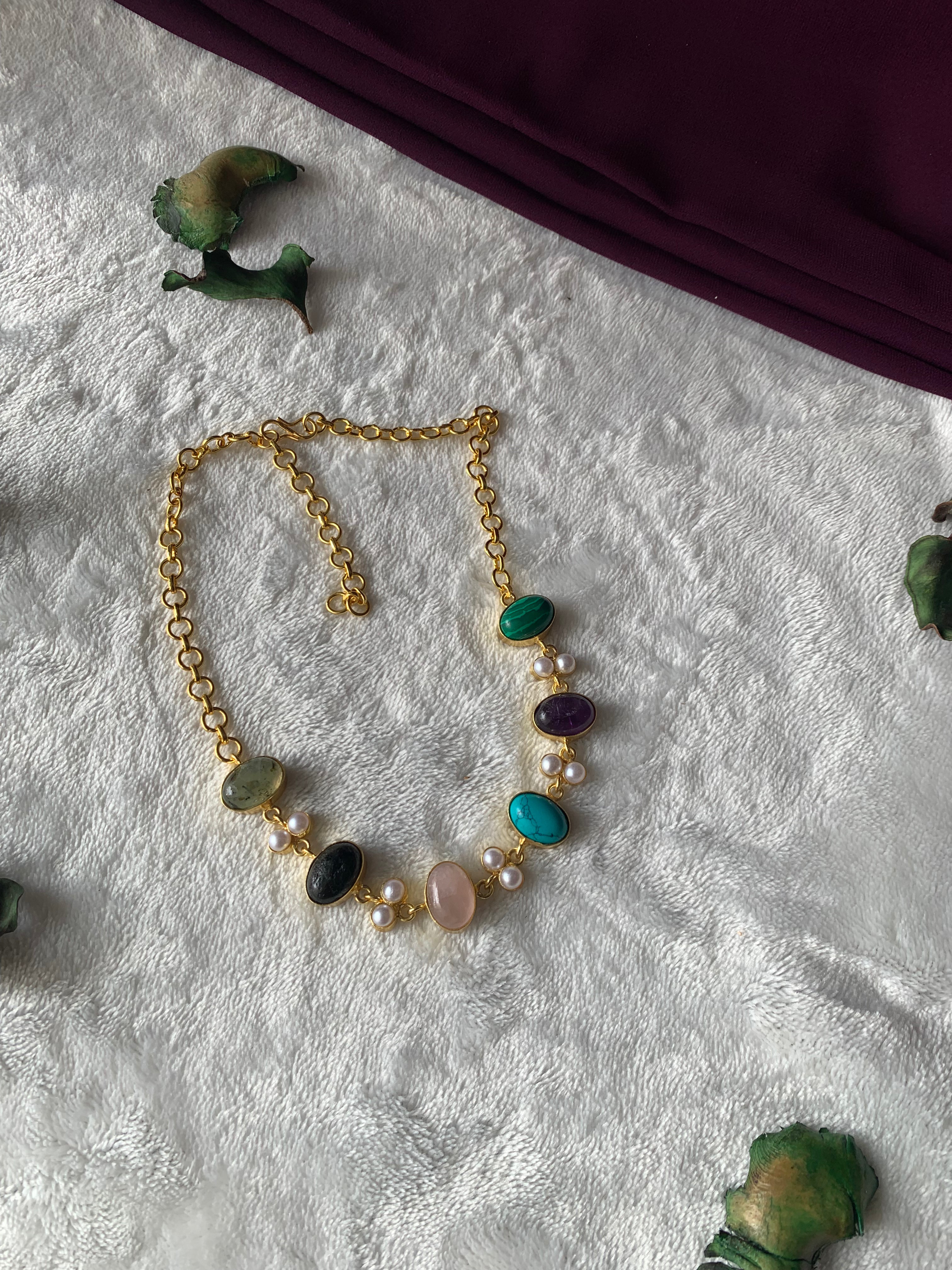 SANIYA - DOUBLE PEARL AND SHINY SINGLE STONE CHOKER
