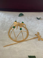 CLARA- GOLDEN DRAGONFLY QUAD STONE HAIR BUN