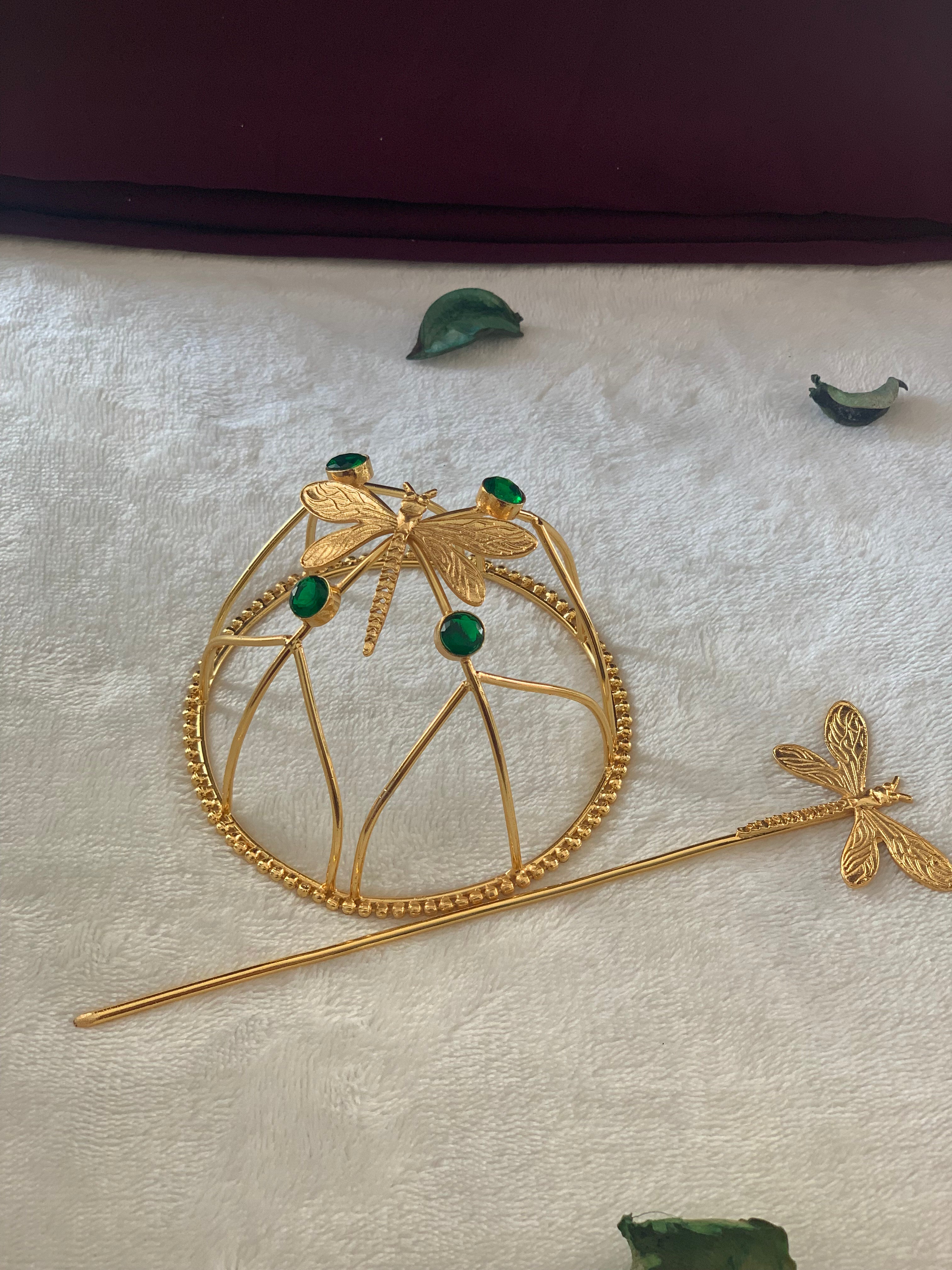 CLARA- GOLDEN DRAGONFLY QUAD STONE HAIR BUN