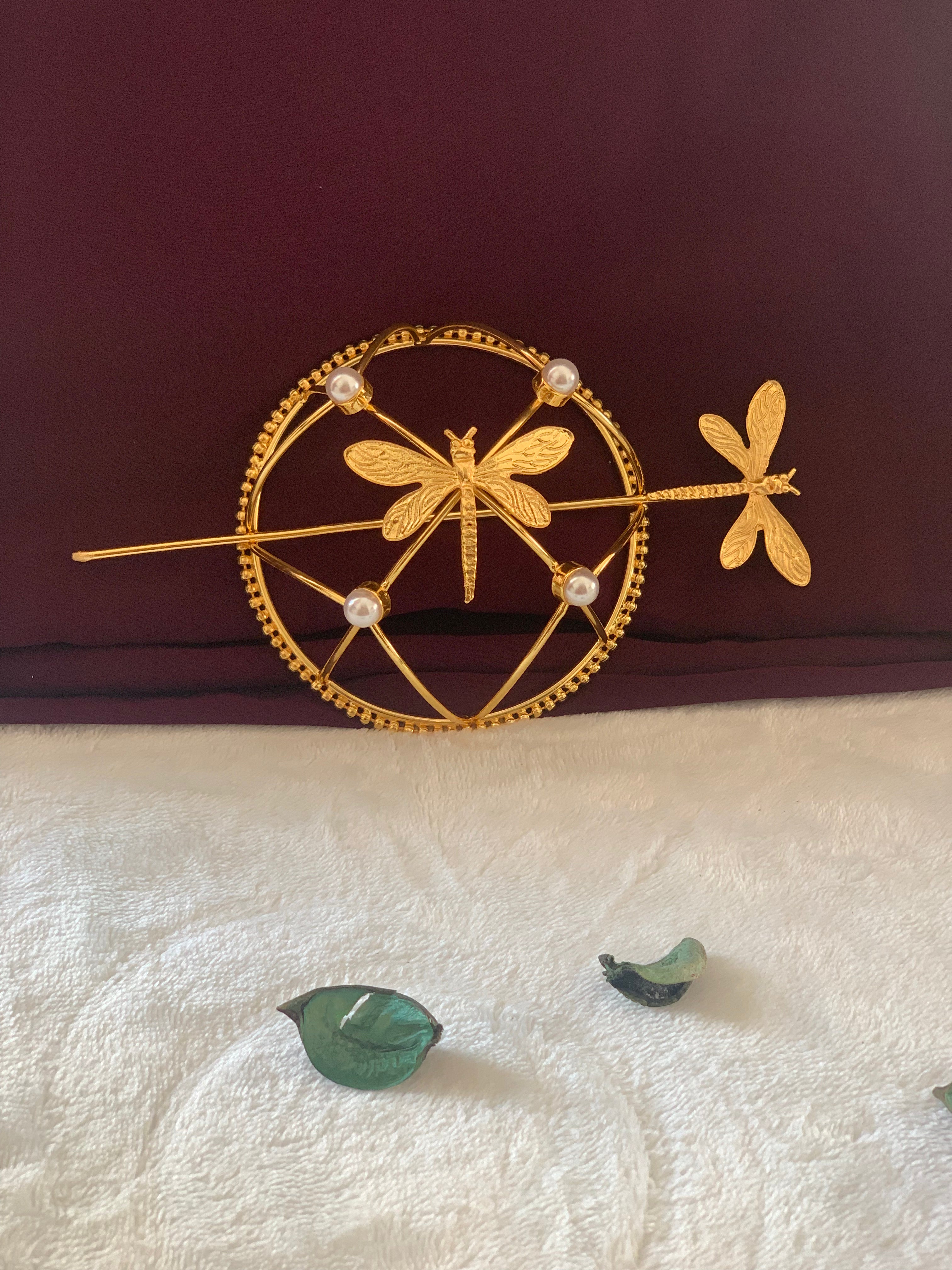 CLARA- GOLDEN DRAGONFLY QUAD STONE HAIR BUN