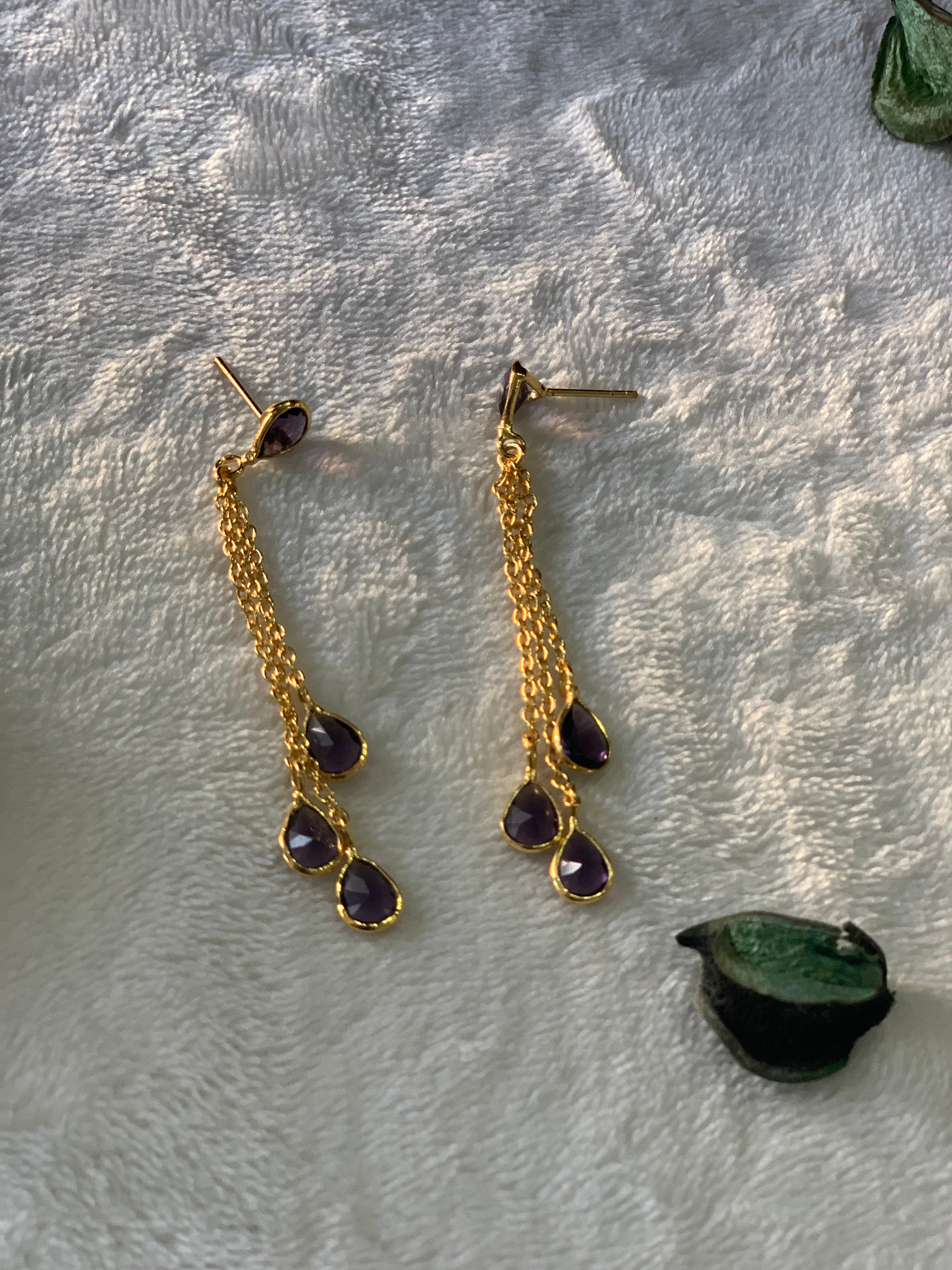 OVIYA - QUAD STONE TASSEL TEARDROP EARRINGS
