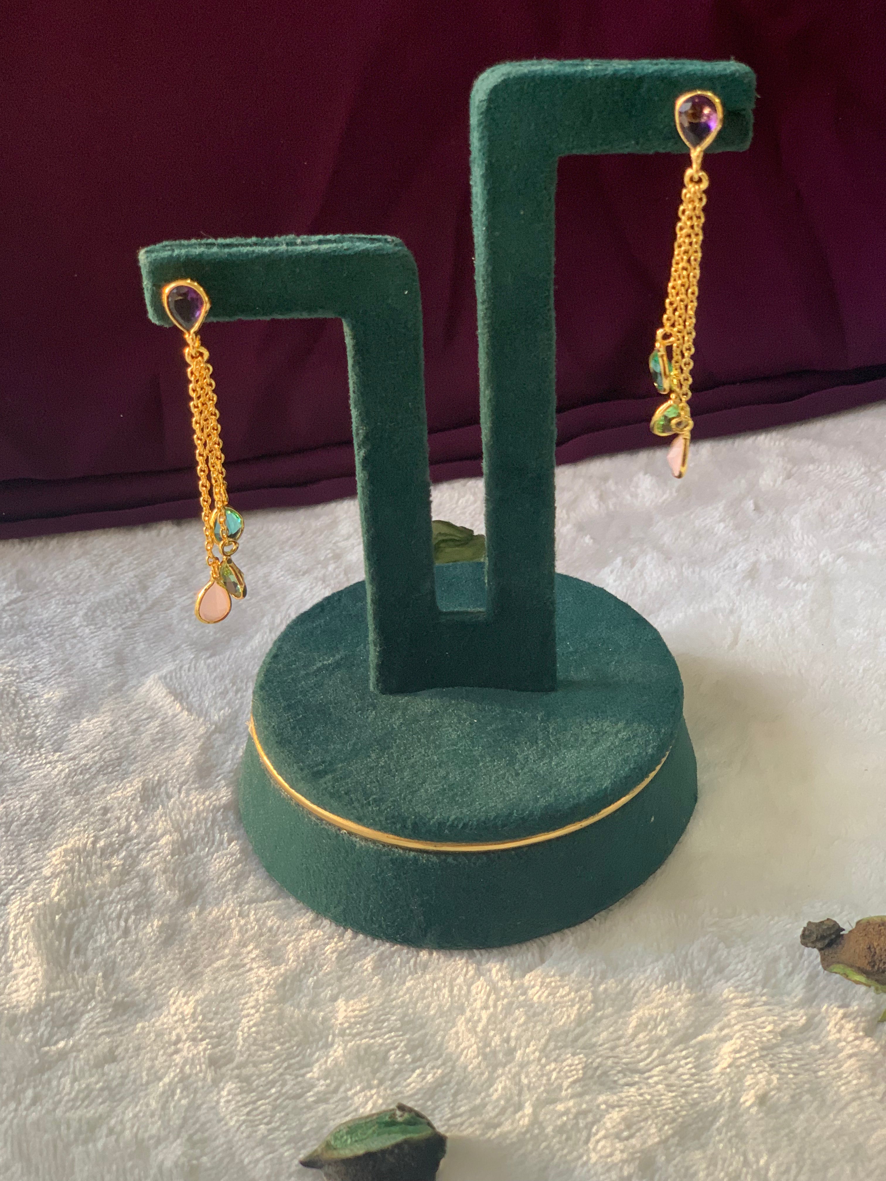 OVIYA - QUAD STONE TASSEL TEARDROP EARRINGS