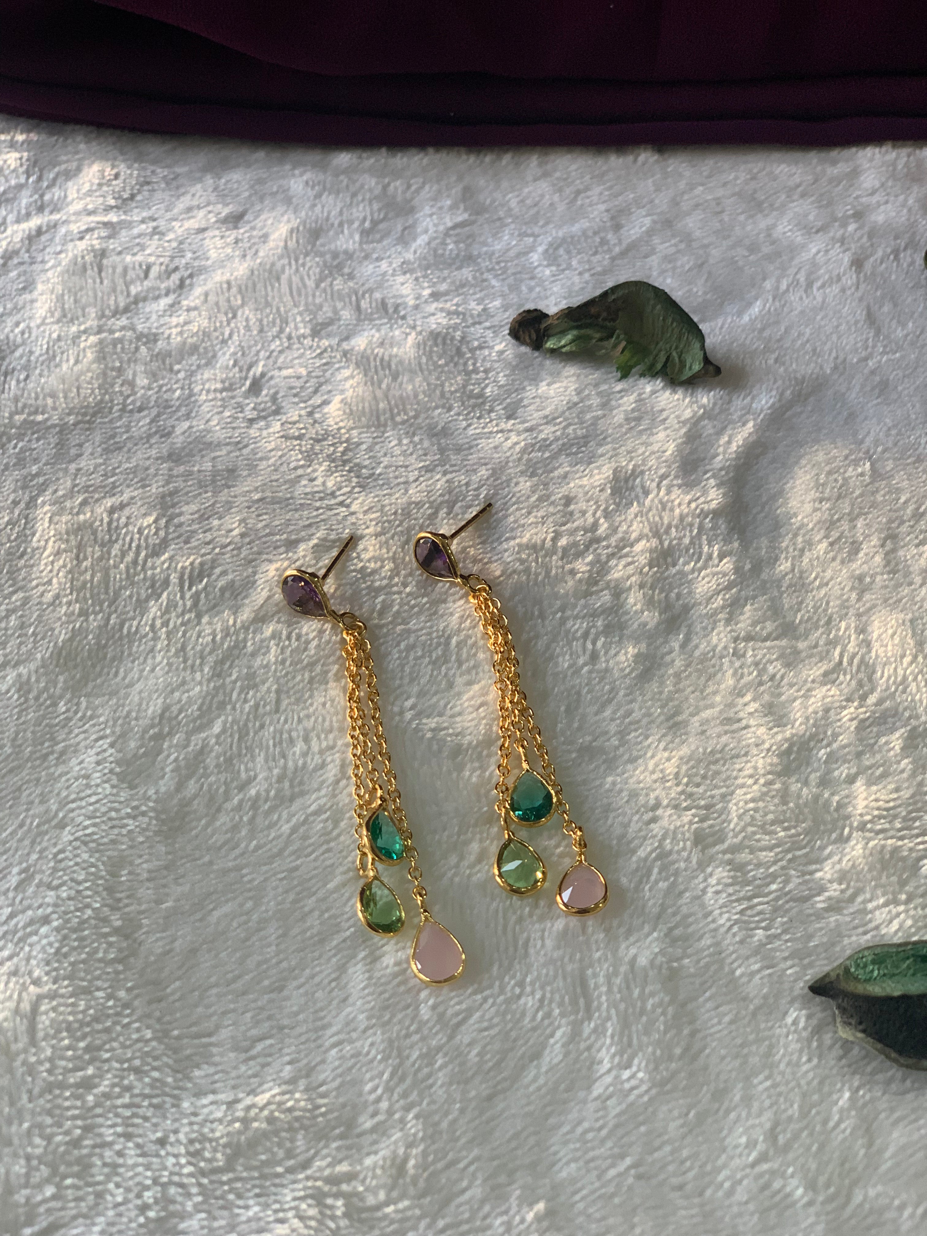 OVIYA - QUAD STONE TASSEL TEARDROP EARRINGS
