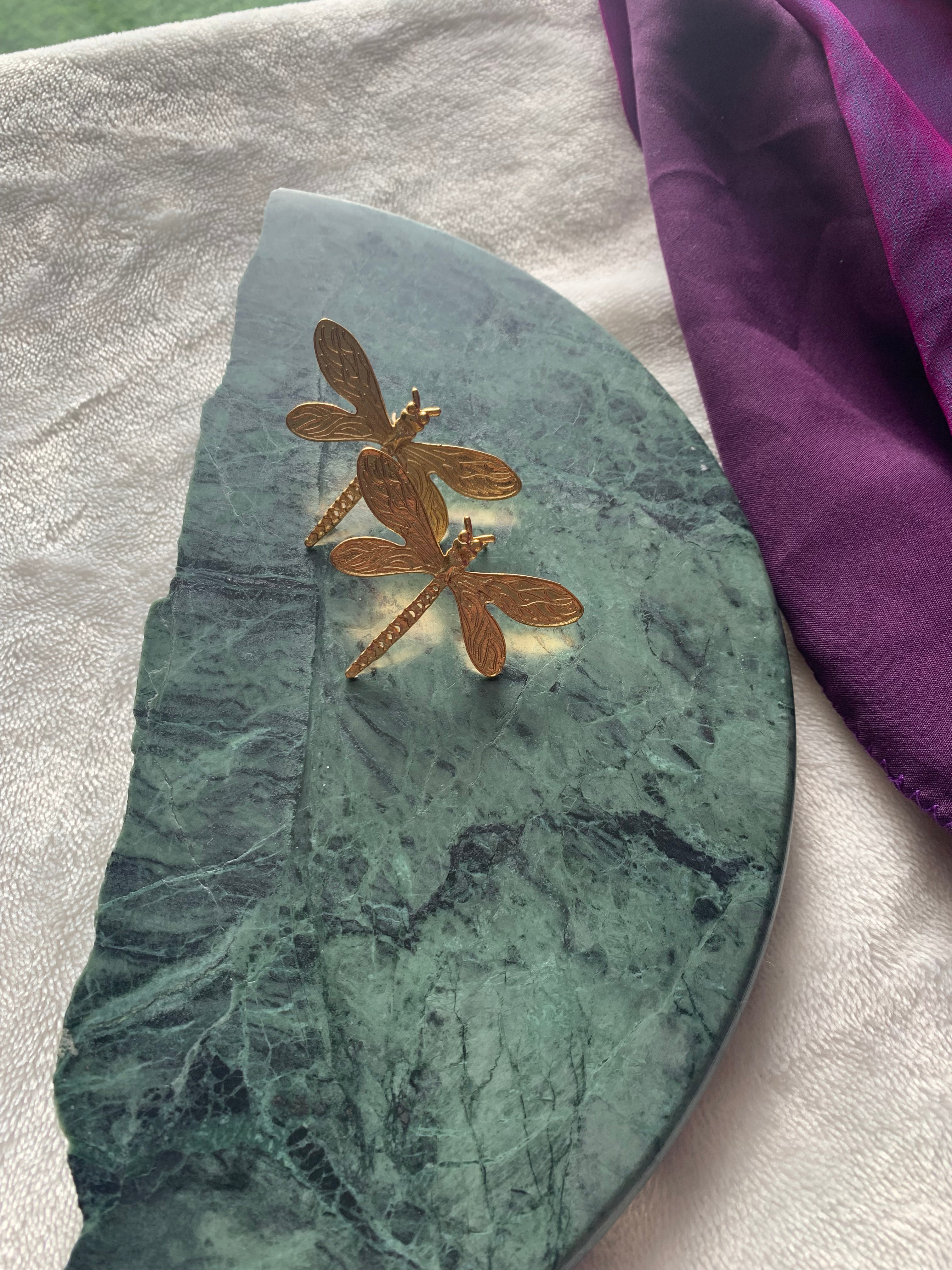 TOMBO - GOLDEN DRAGONFLY STUD EARRINGS