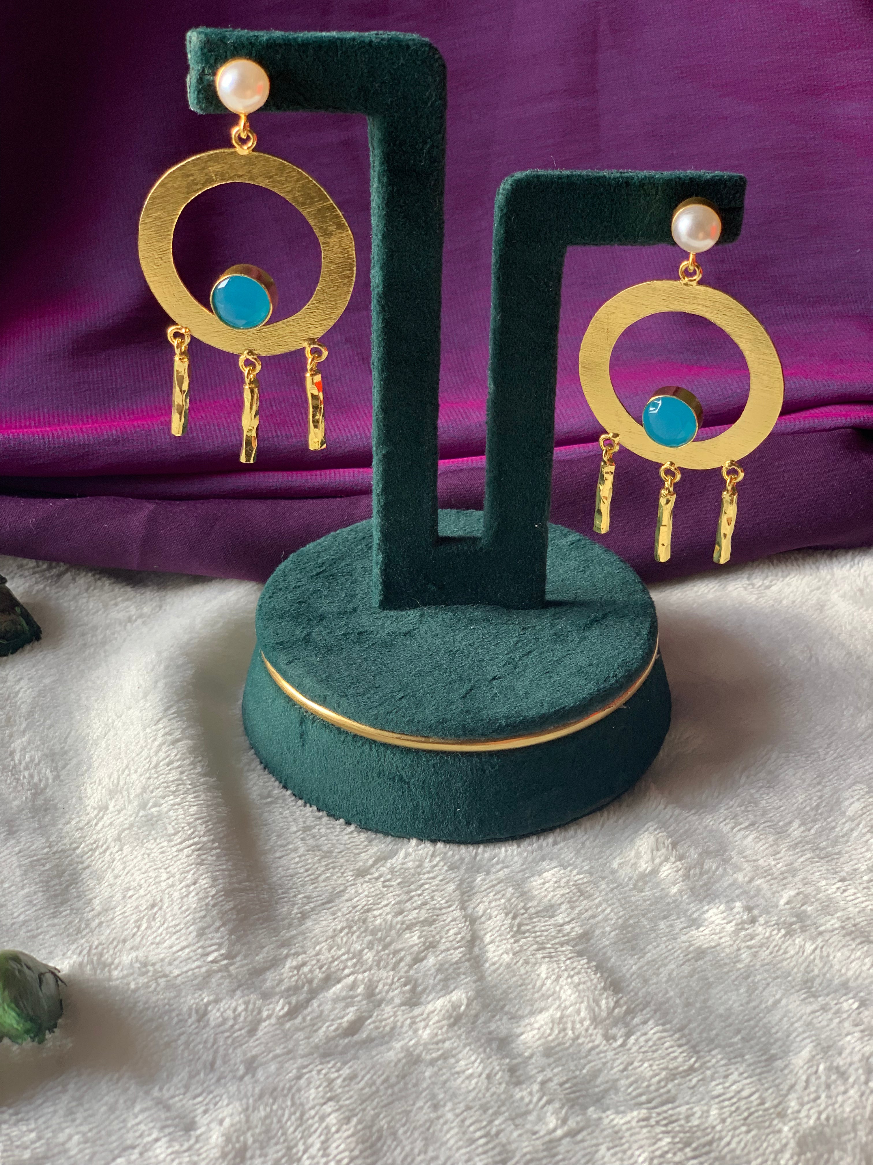 PAVITRA - SHINY STONE AND PEARL CHANDBALI EARRINGS