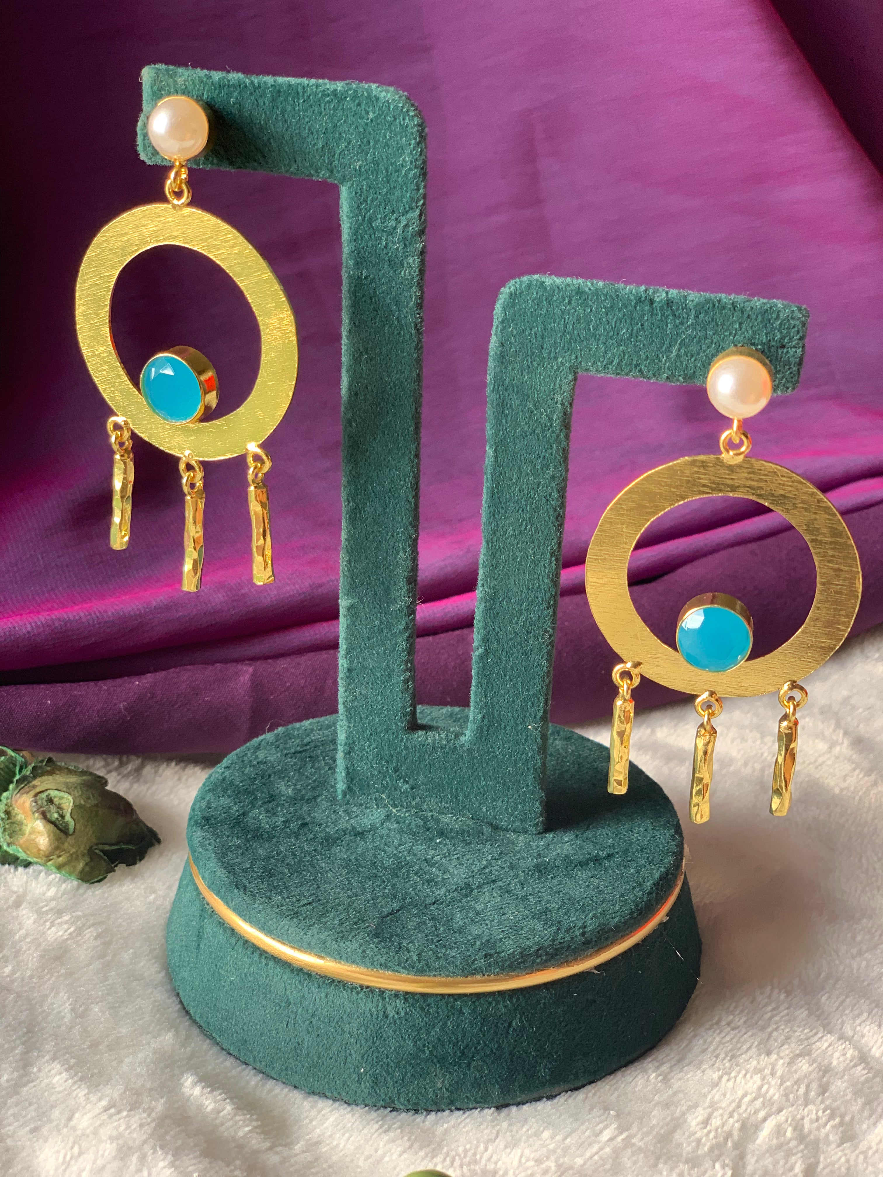 PAVITRA - SHINY STONE AND PEARL CHANDBALI EARRINGS
