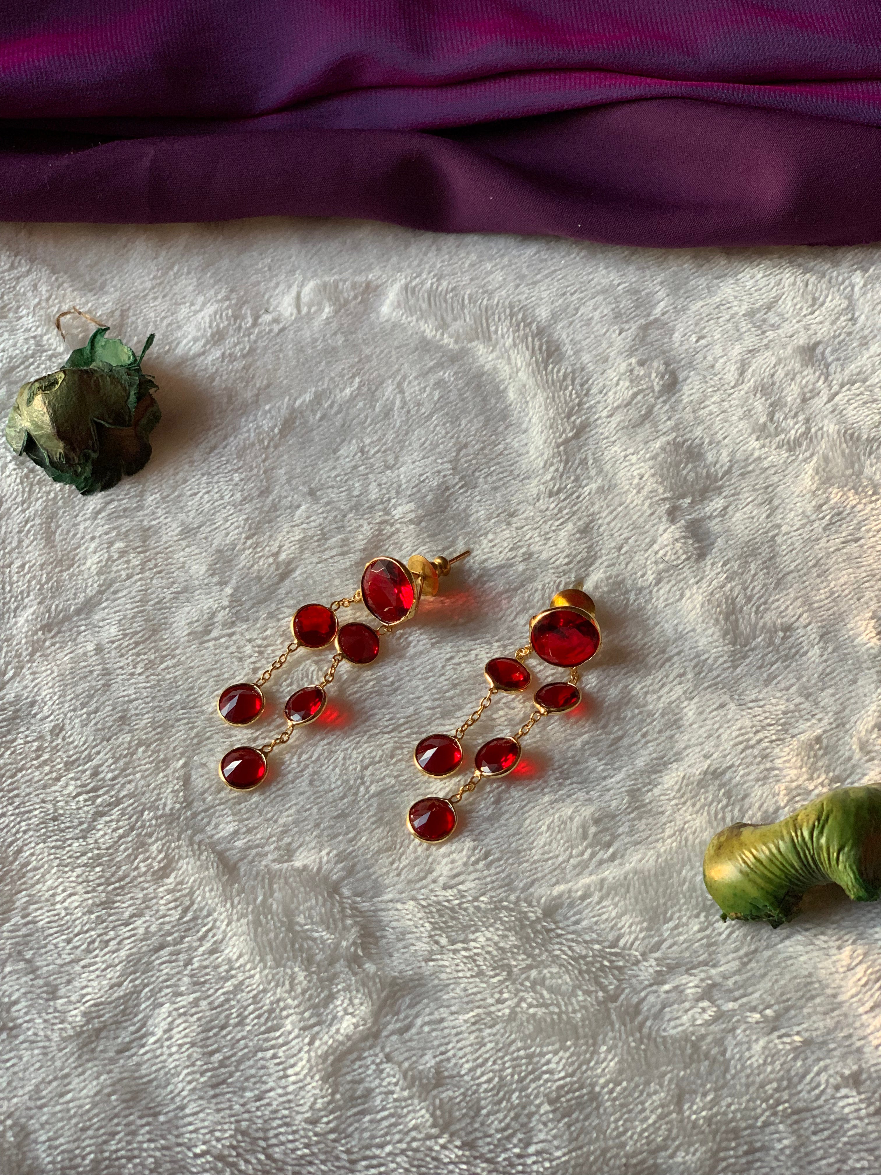 CHAAVI - SHINY STONE TASSEL EARRINGS