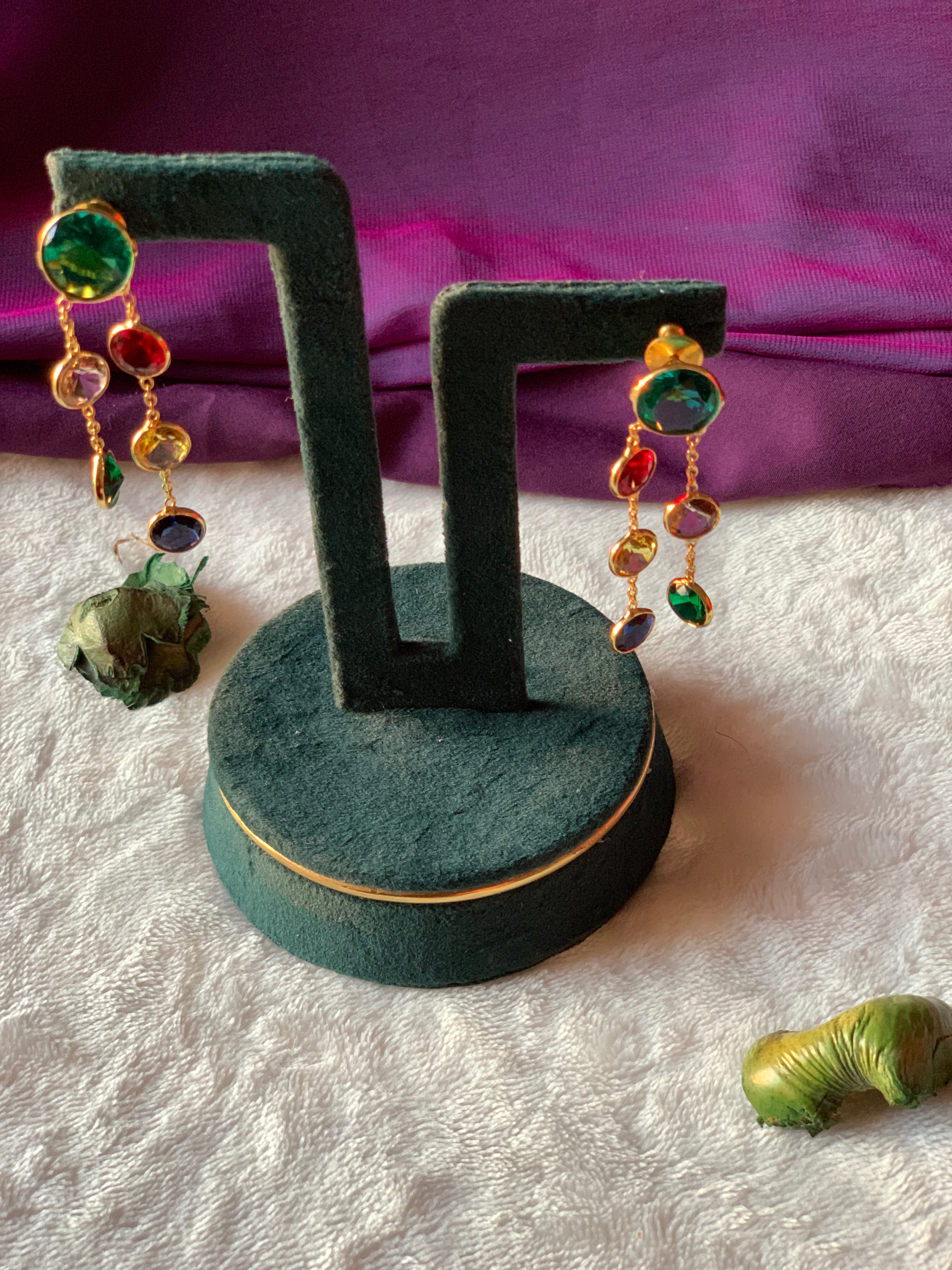 CHAAVI - SHINY STONE TASSEL EARRINGS