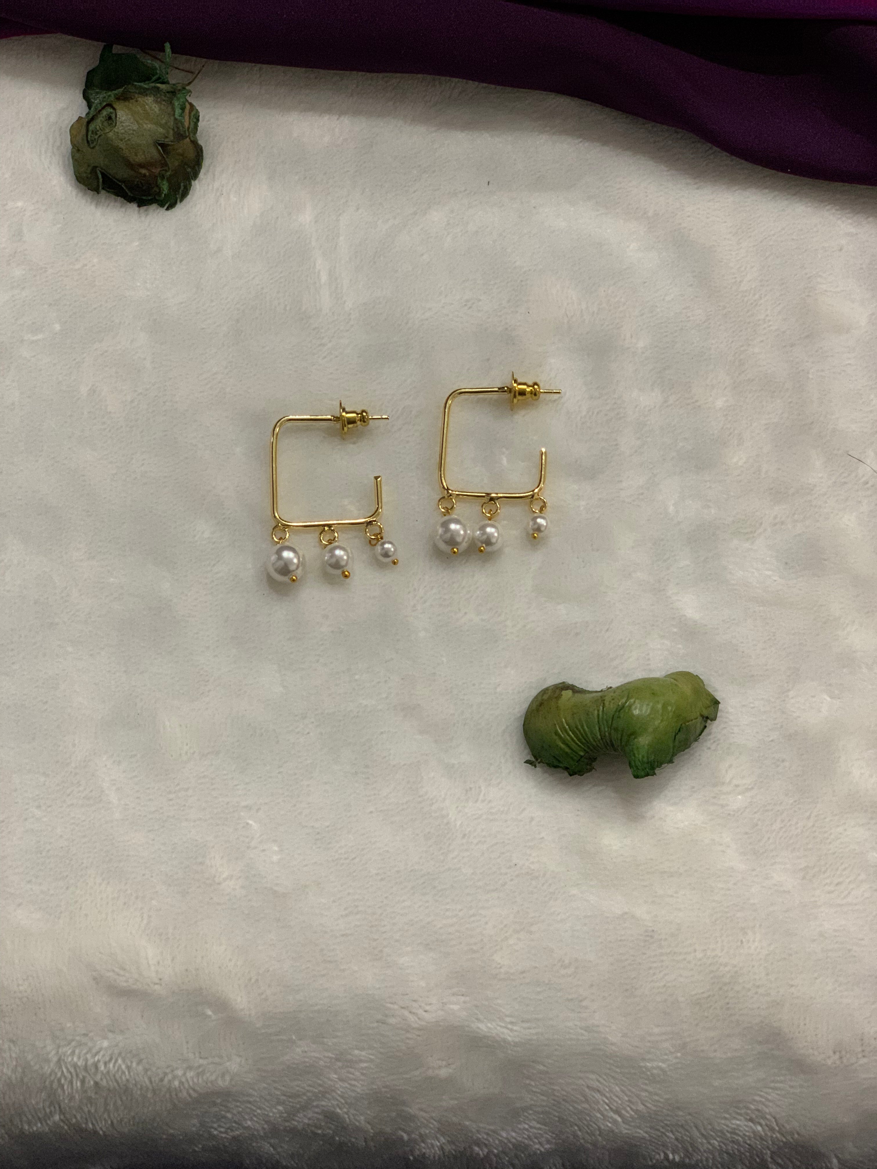 HRIDYA - SQUARE PEARL HOOP STYLE EARRINGS