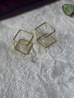 CUBIX - GOLDEN CUBE SHAPE CONTEMPORARY STUD EARRINGS
