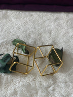 CUBIX - GOLDEN CUBE SHAPE CONTEMPORARY STUD EARRINGS