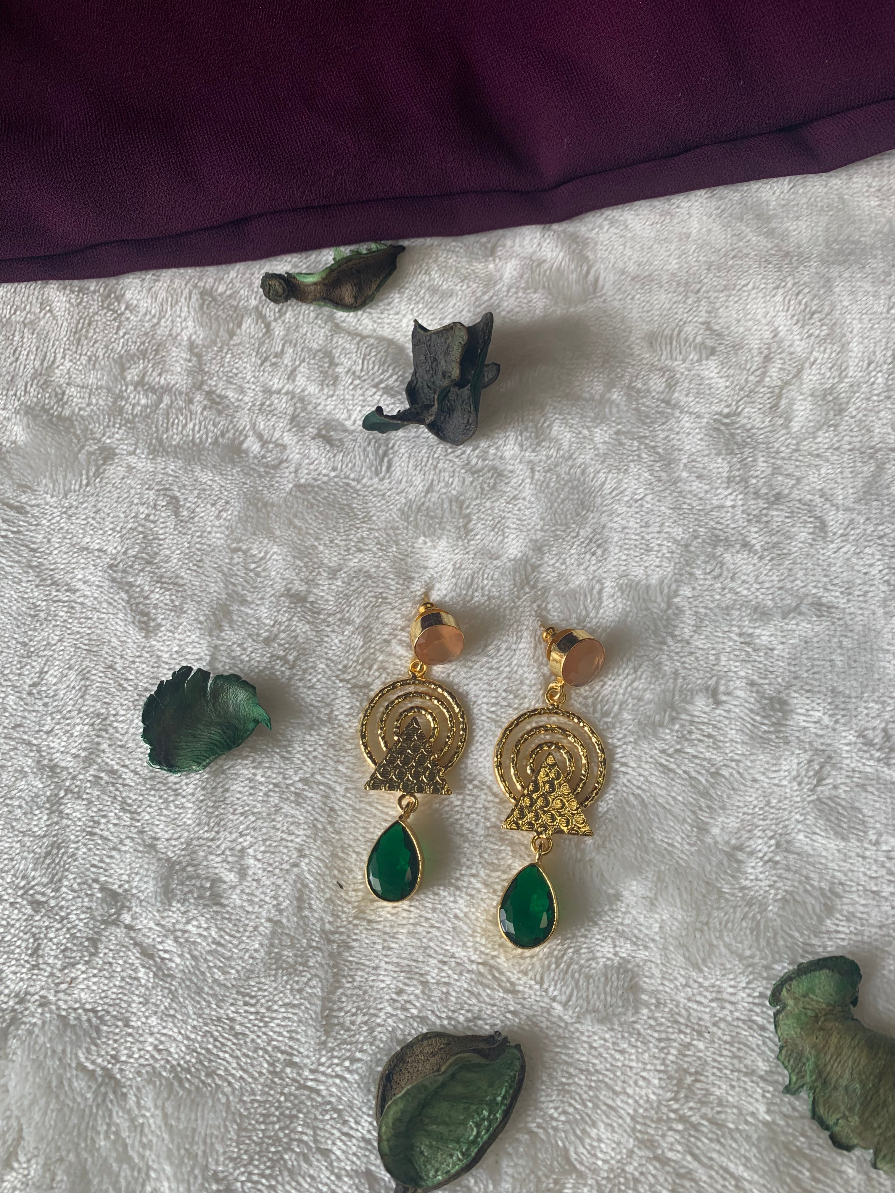 DHARA - TEXTURED GEOMETRICAL DUAL STONE EARRINGS
