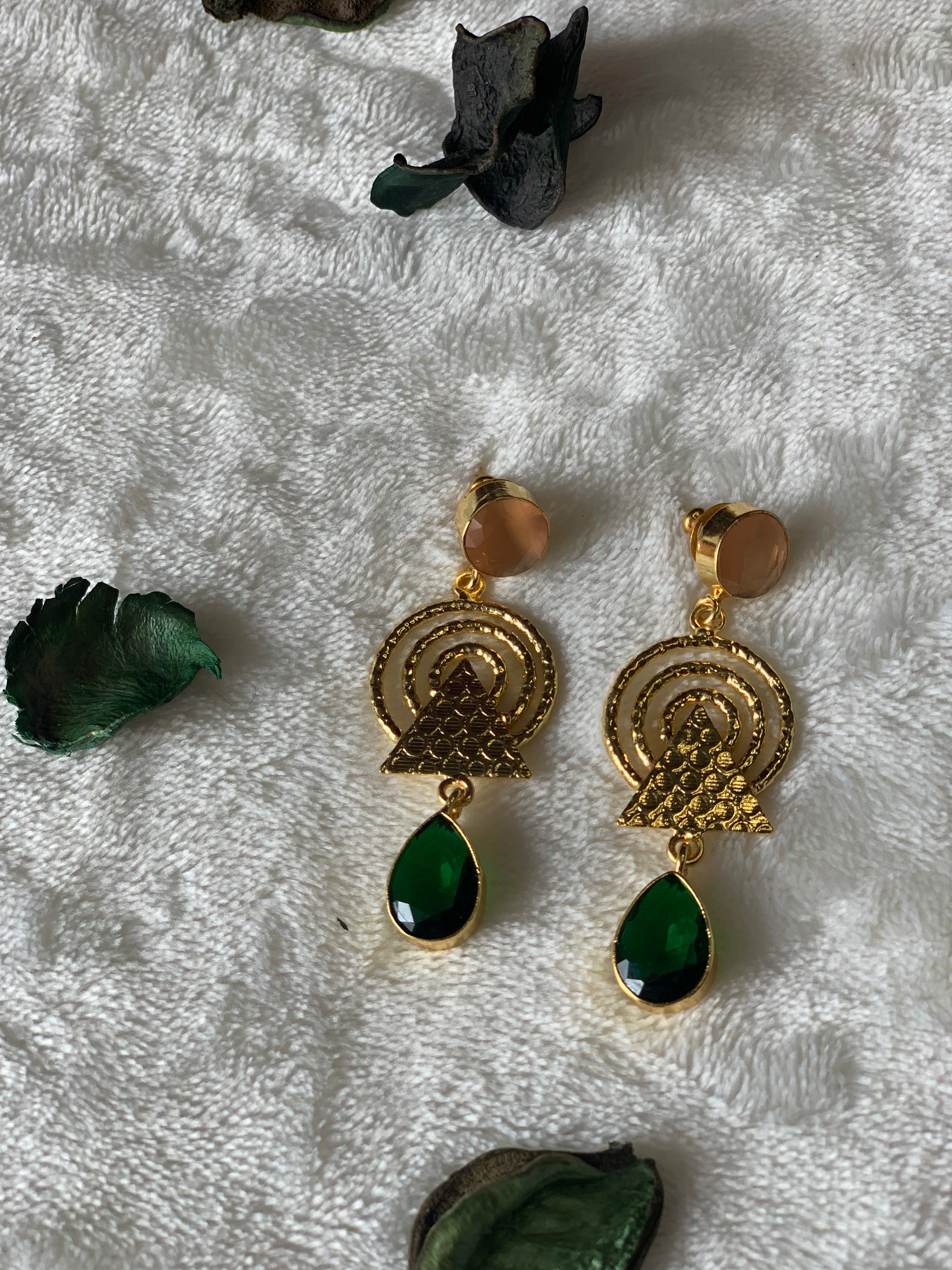 DHARA - TEXTURED GEOMETRICAL DUAL STONE EARRINGS