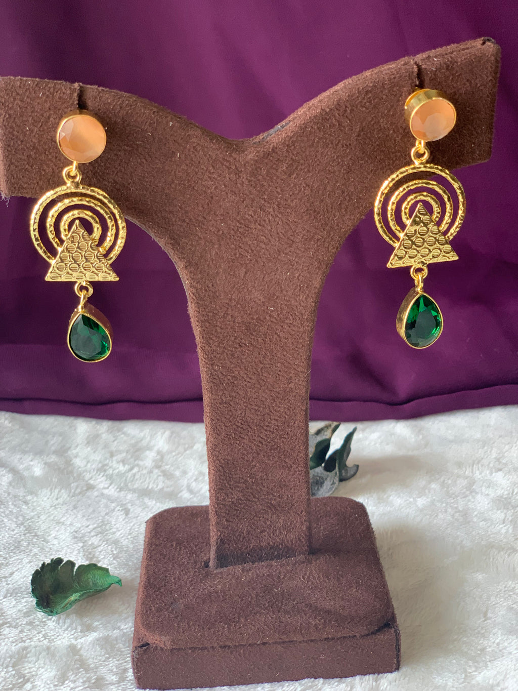 DHARA - TEXTURED GEOMETRICAL DUAL STONE EARRINGS