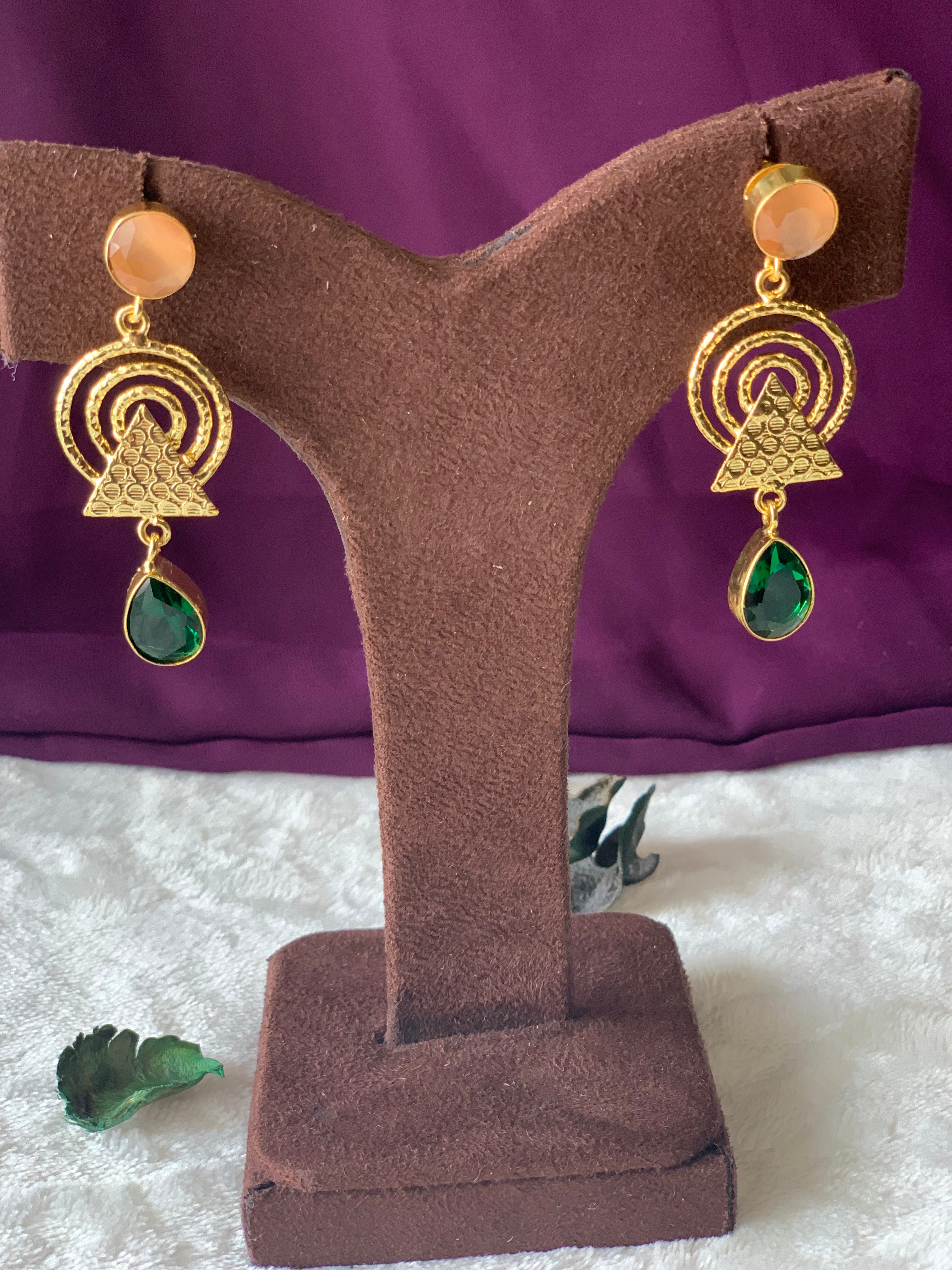 DHARA - TEXTURED GEOMETRICAL DUAL STONE EARRINGS
