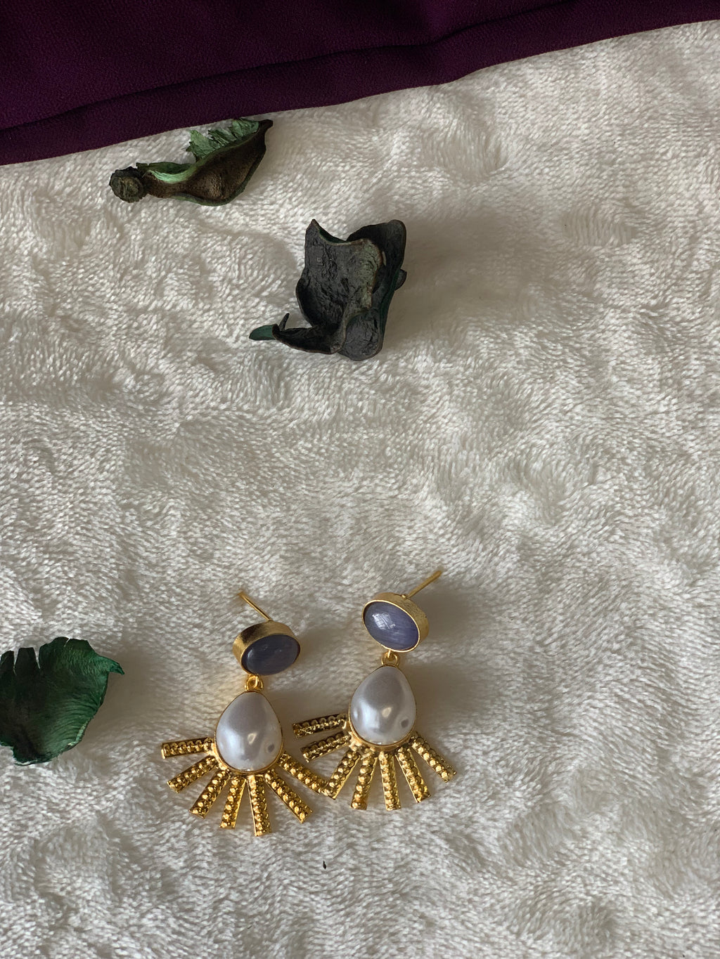 DHANYA - PEARL AND STONE RAY DROP EARRINGS
