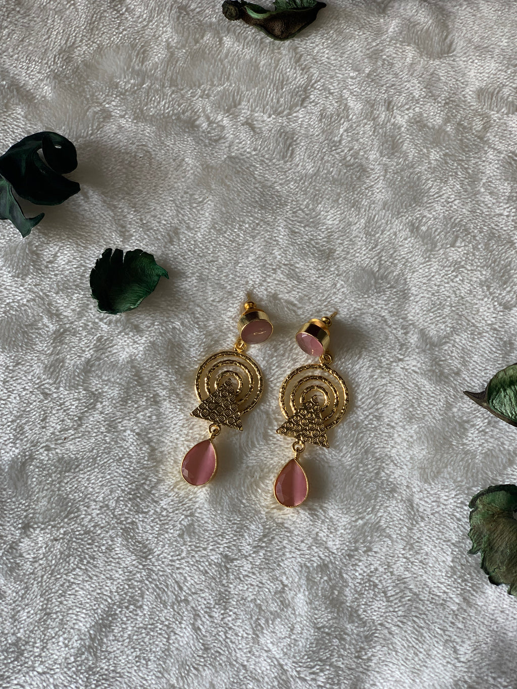 DHARA - TEXTURED GEOMETRICAL DUAL STONE EARRINGS