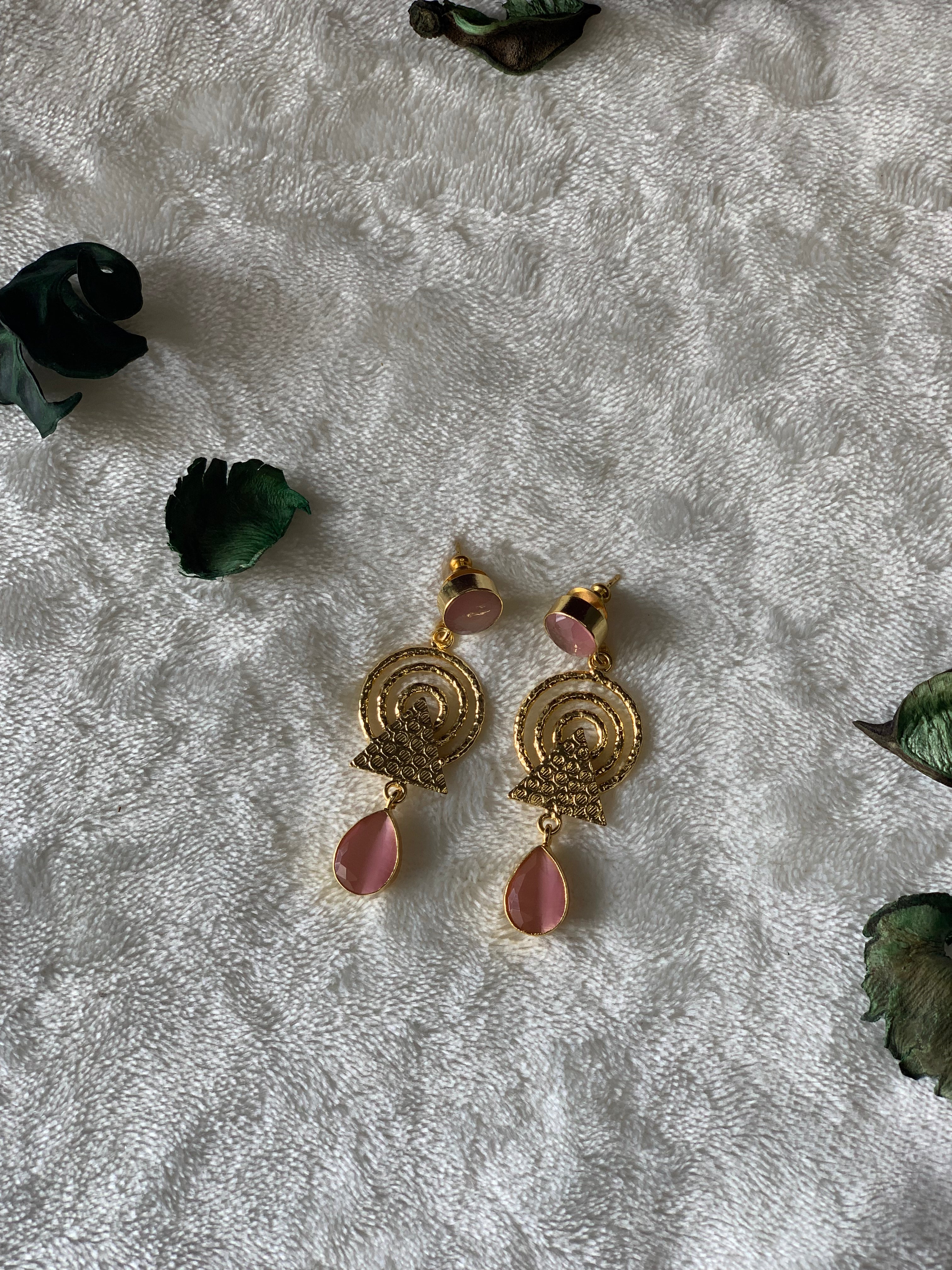 DHARA - TEXTURED GEOMETRICAL DUAL STONE EARRINGS