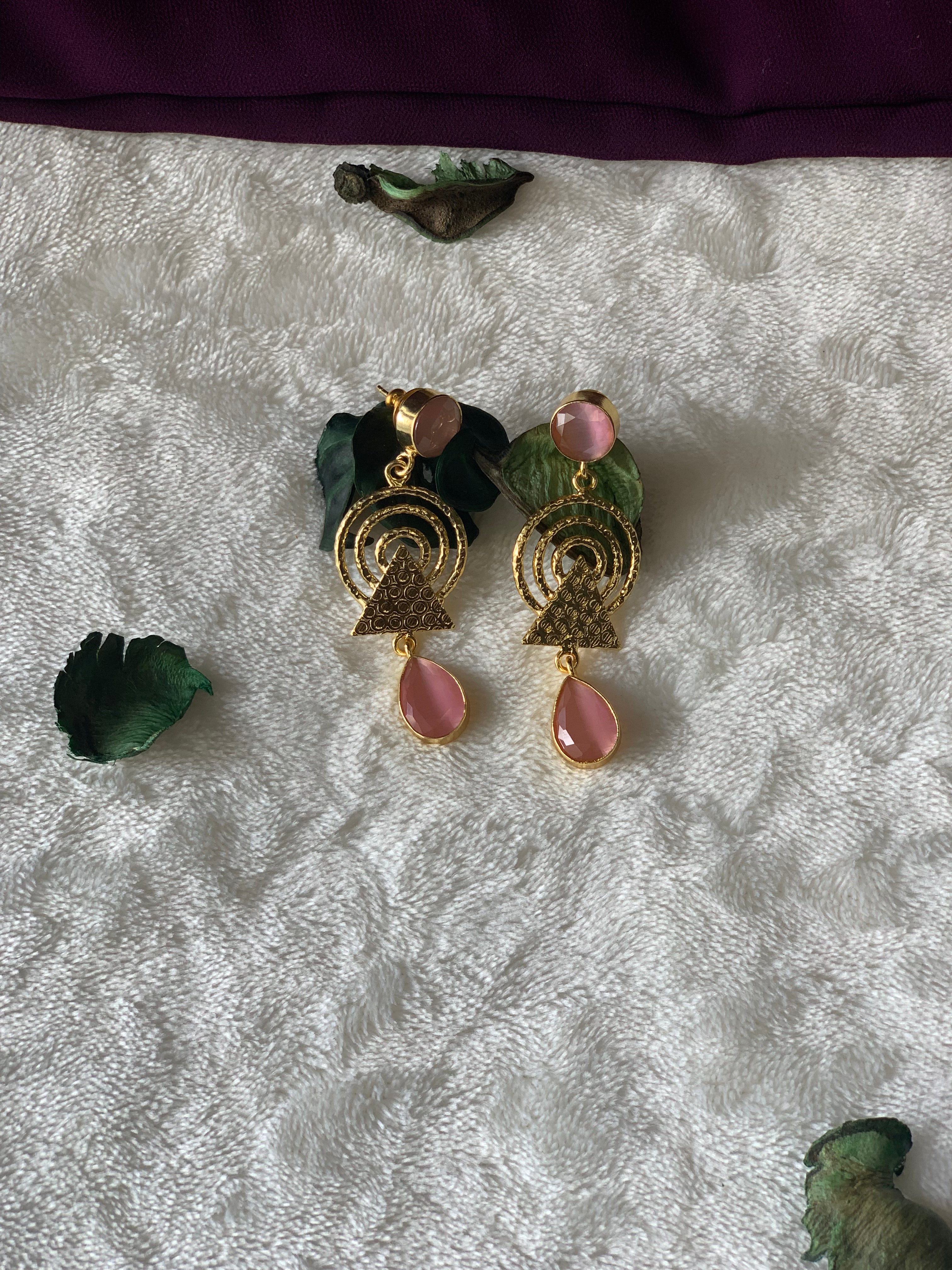DHARA - TEXTURED GEOMETRICAL DUAL STONE EARRINGS