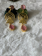 DHARA - TEXTURED GEOMETRICAL DUAL STONE EARRINGS
