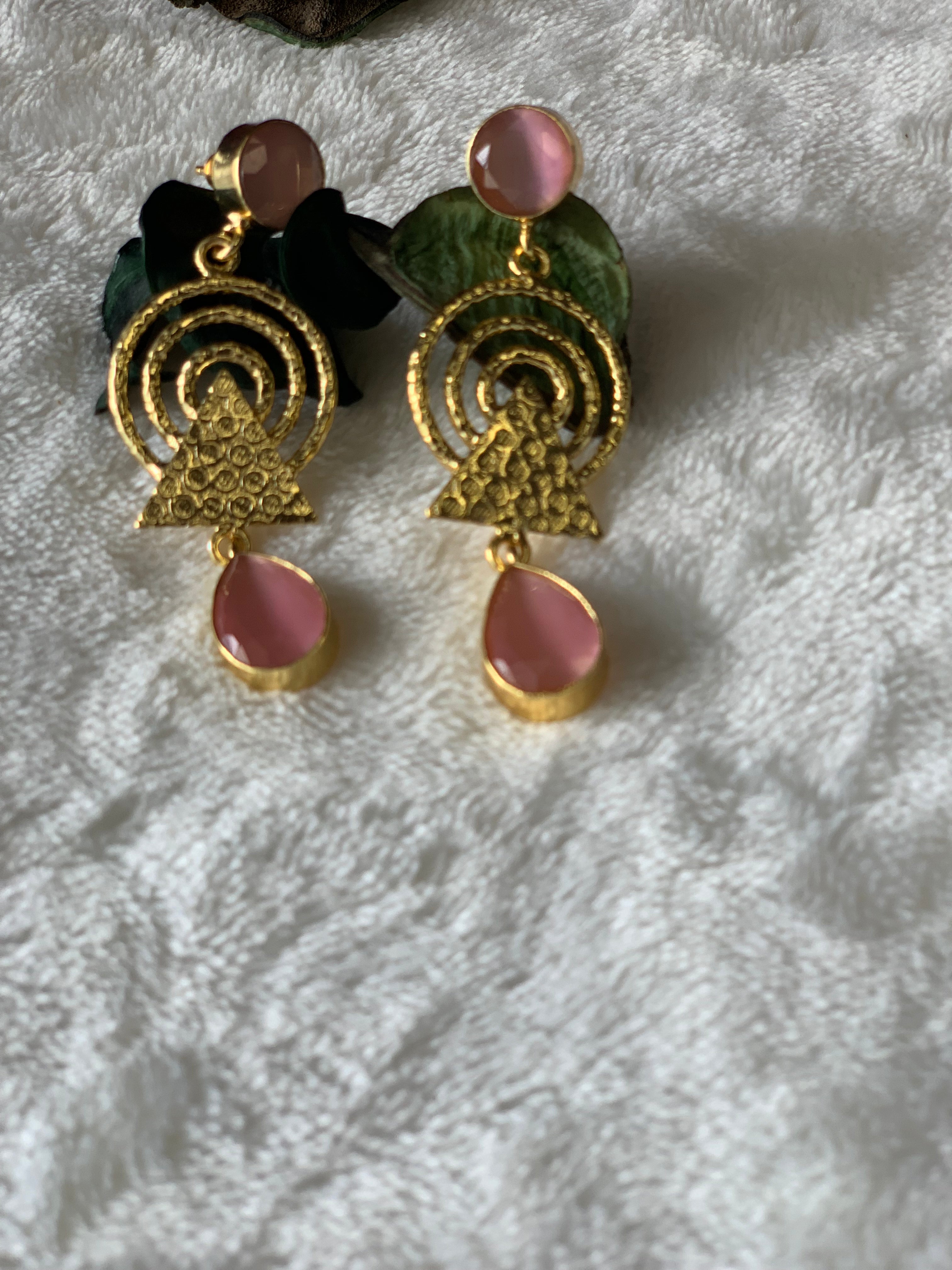 DHARA - TEXTURED GEOMETRICAL DUAL STONE EARRINGS