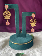 DHARA - TEXTURED GEOMETRICAL DUAL STONE EARRINGS