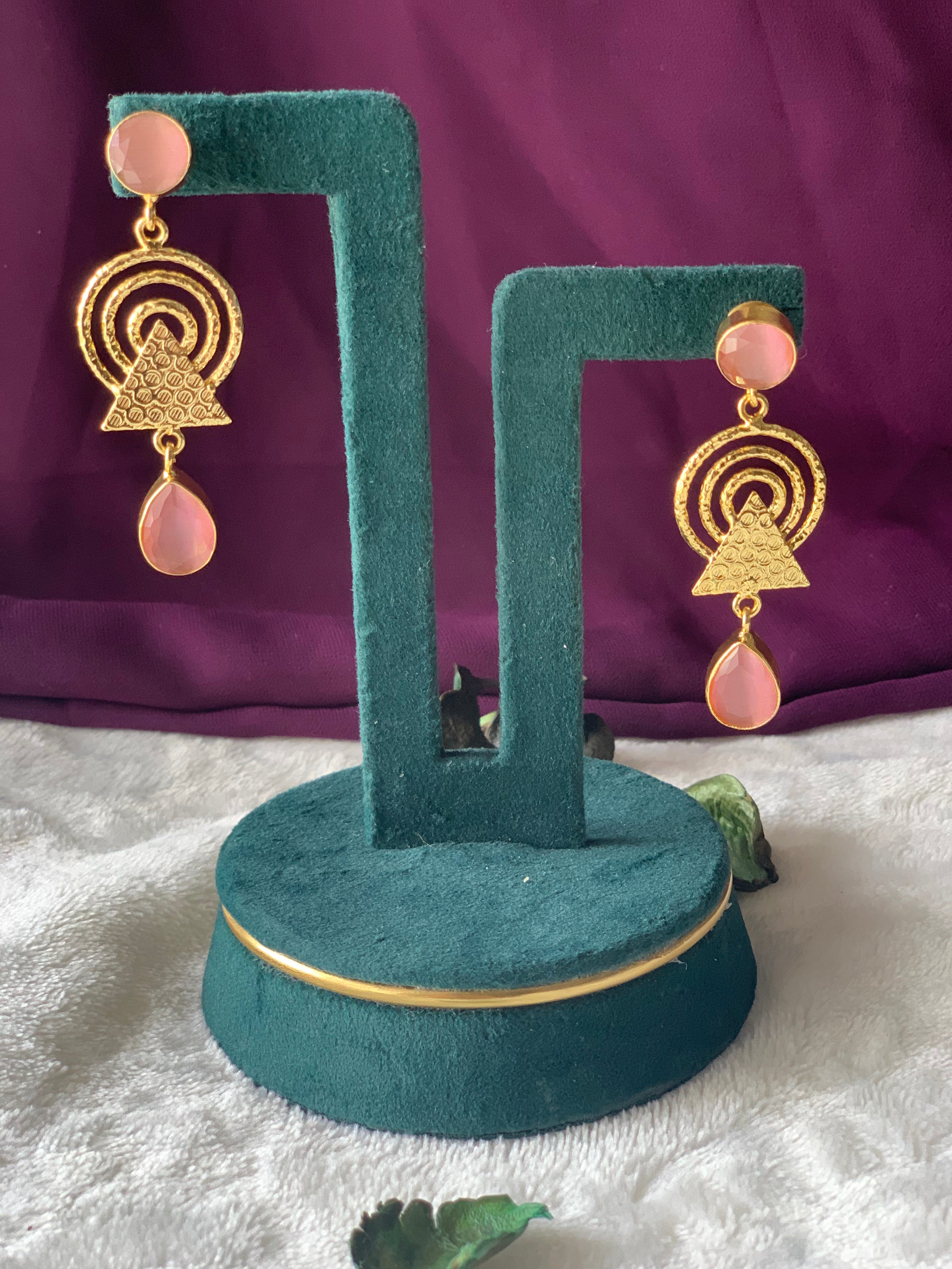 DHARA - TEXTURED GEOMETRICAL DUAL STONE EARRINGS