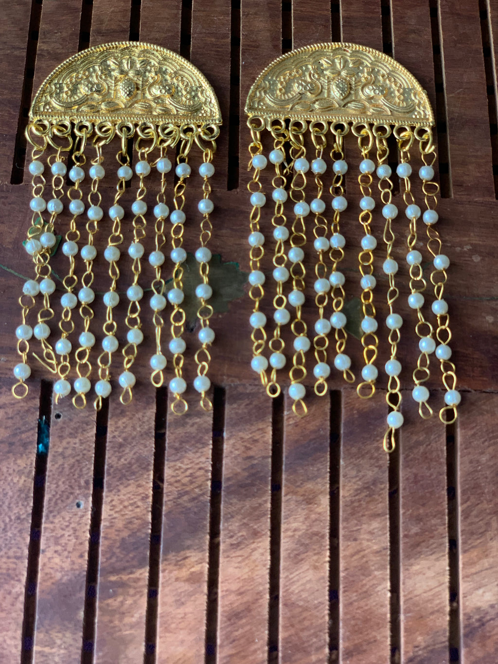 GUNJAN - PEARL STRINGS SEMICIRCLE TASSEL EARRINGS