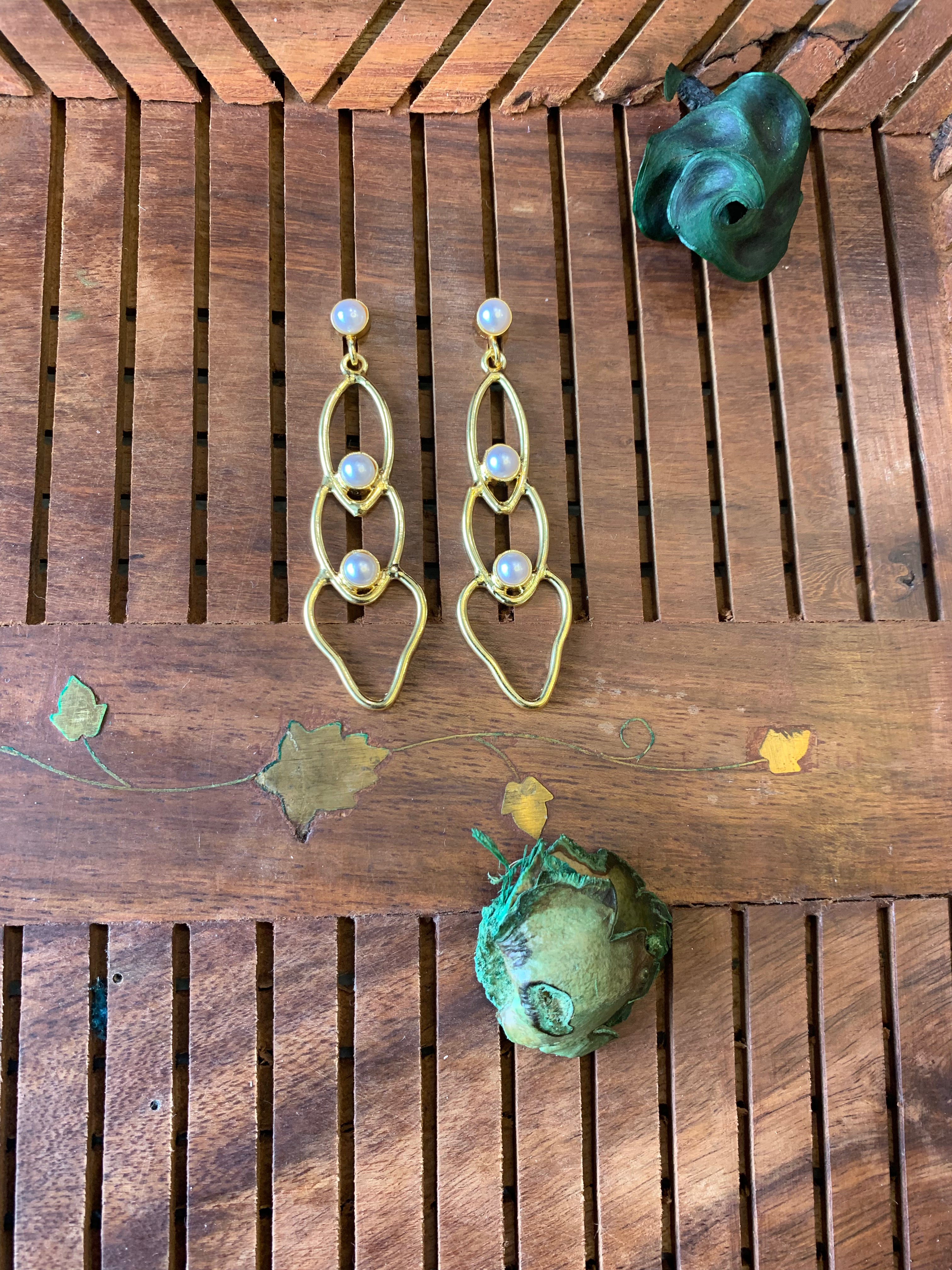 NITYA - GOLDEN PEARL PEAR DANGLER EARRINGS