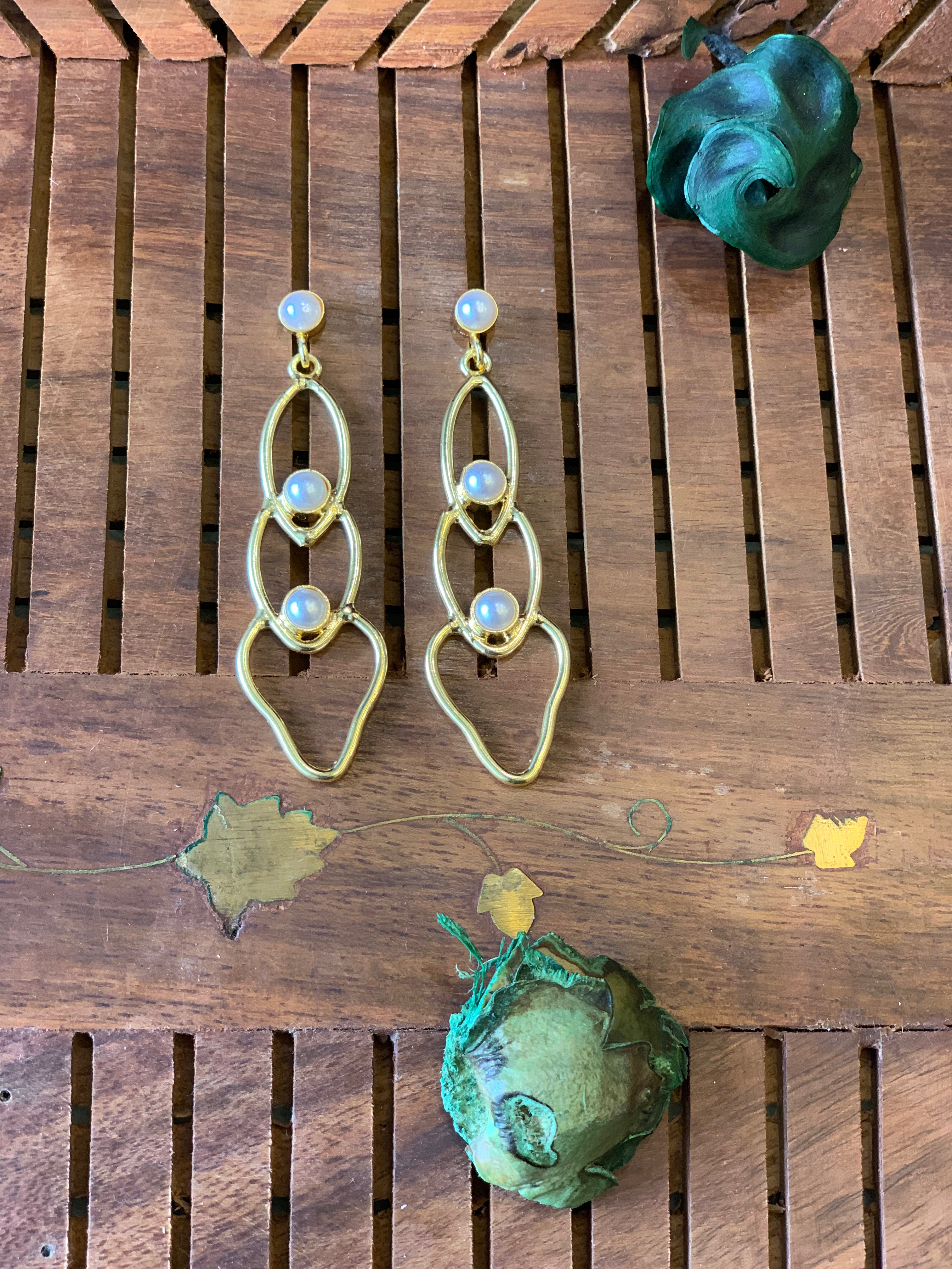 NITYA - GOLDEN PEARL PEAR DANGLER EARRINGS