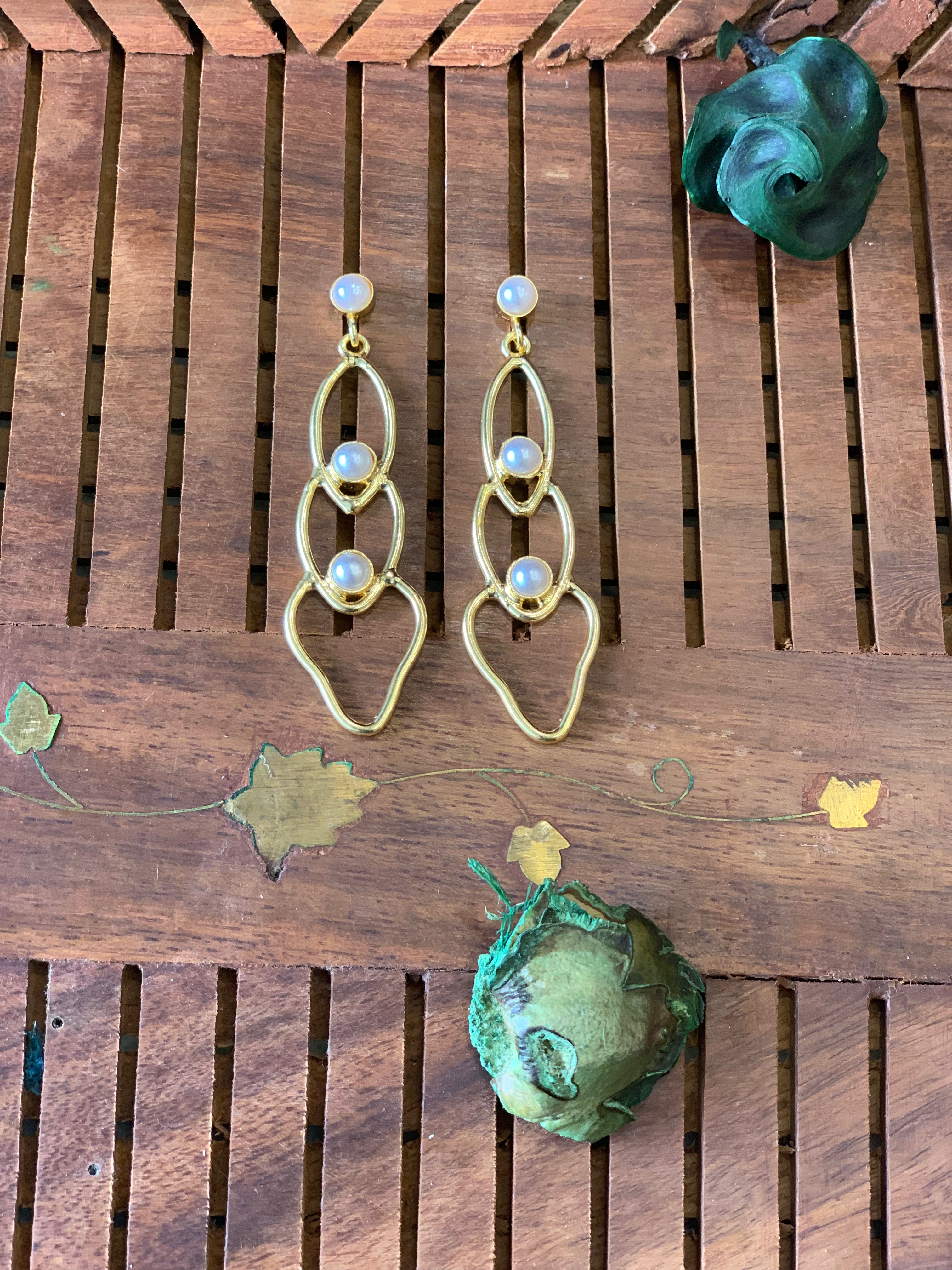 NITYA - GOLDEN PEARL PEAR DANGLER EARRINGS