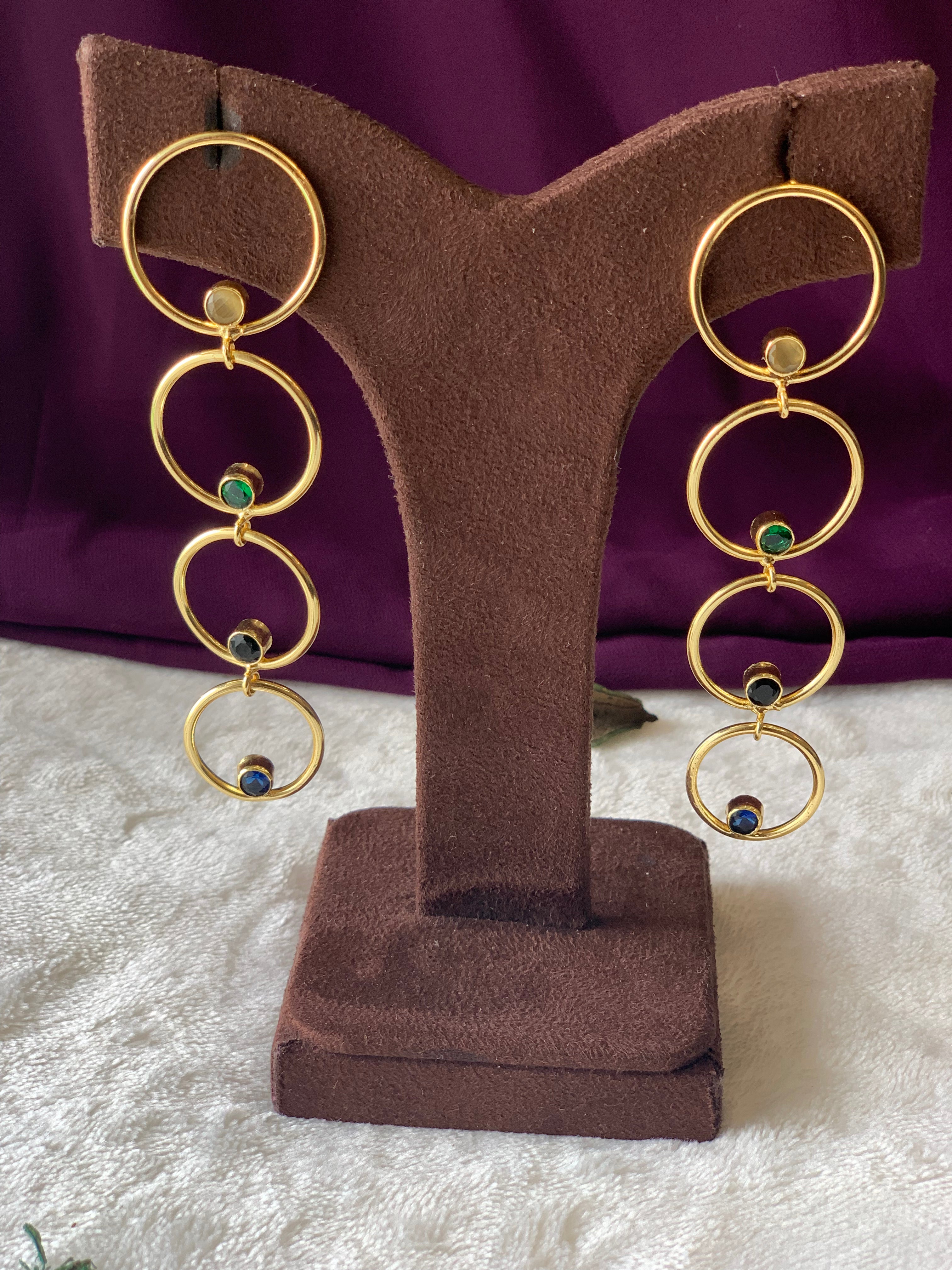 ADITI - STONE IN MULTI CIRCLE LAYER DANGLER EARRINGS