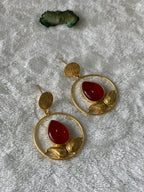 GEETIKA - TESTURED CIRCLE LEAF STONE  CHANDBALI EARRINGS