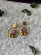 GEETIKA - TESTURED CIRCLE LEAF STONE  CHANDBALI EARRINGS