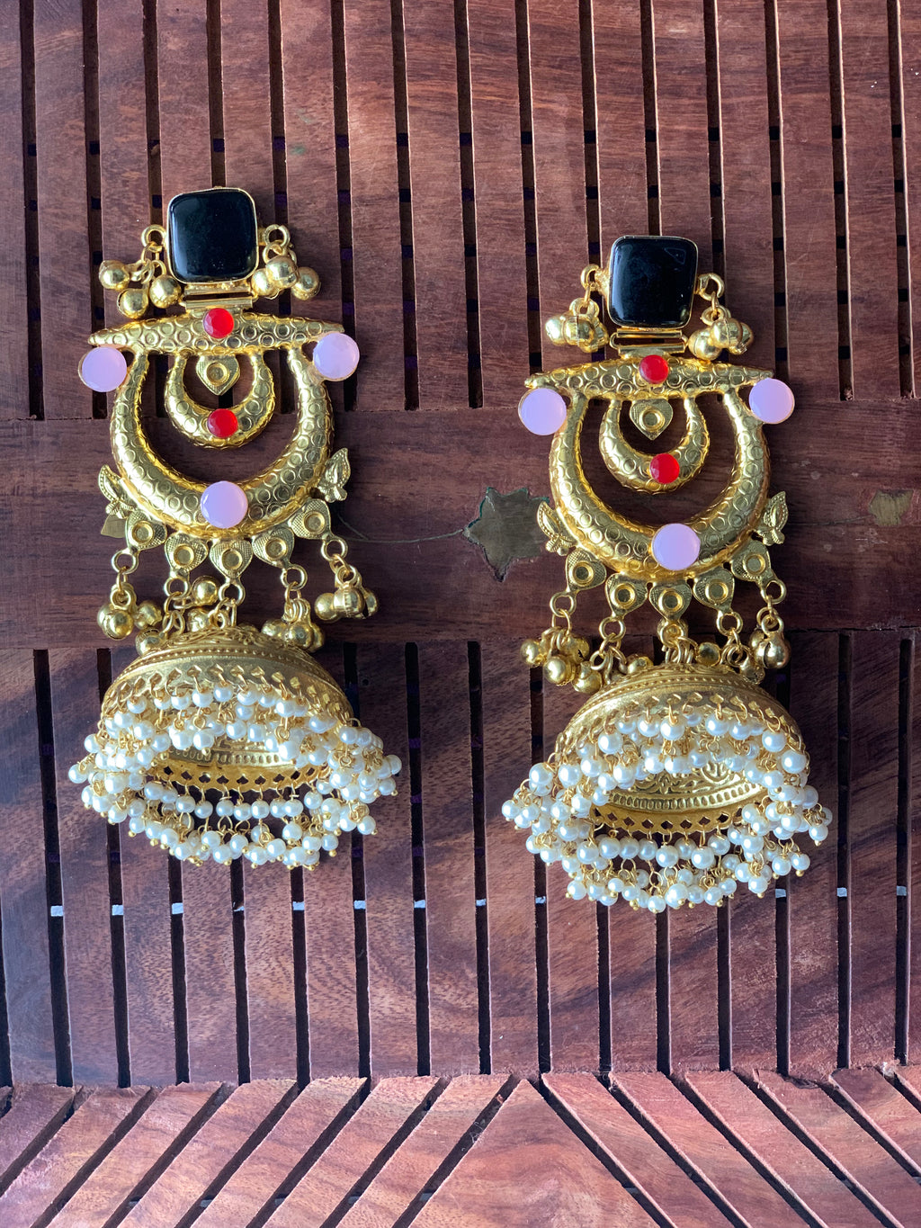 THANKAM - GOLDEN REPLICA LARGE CHANDBALI JHUMKA EARRINGS