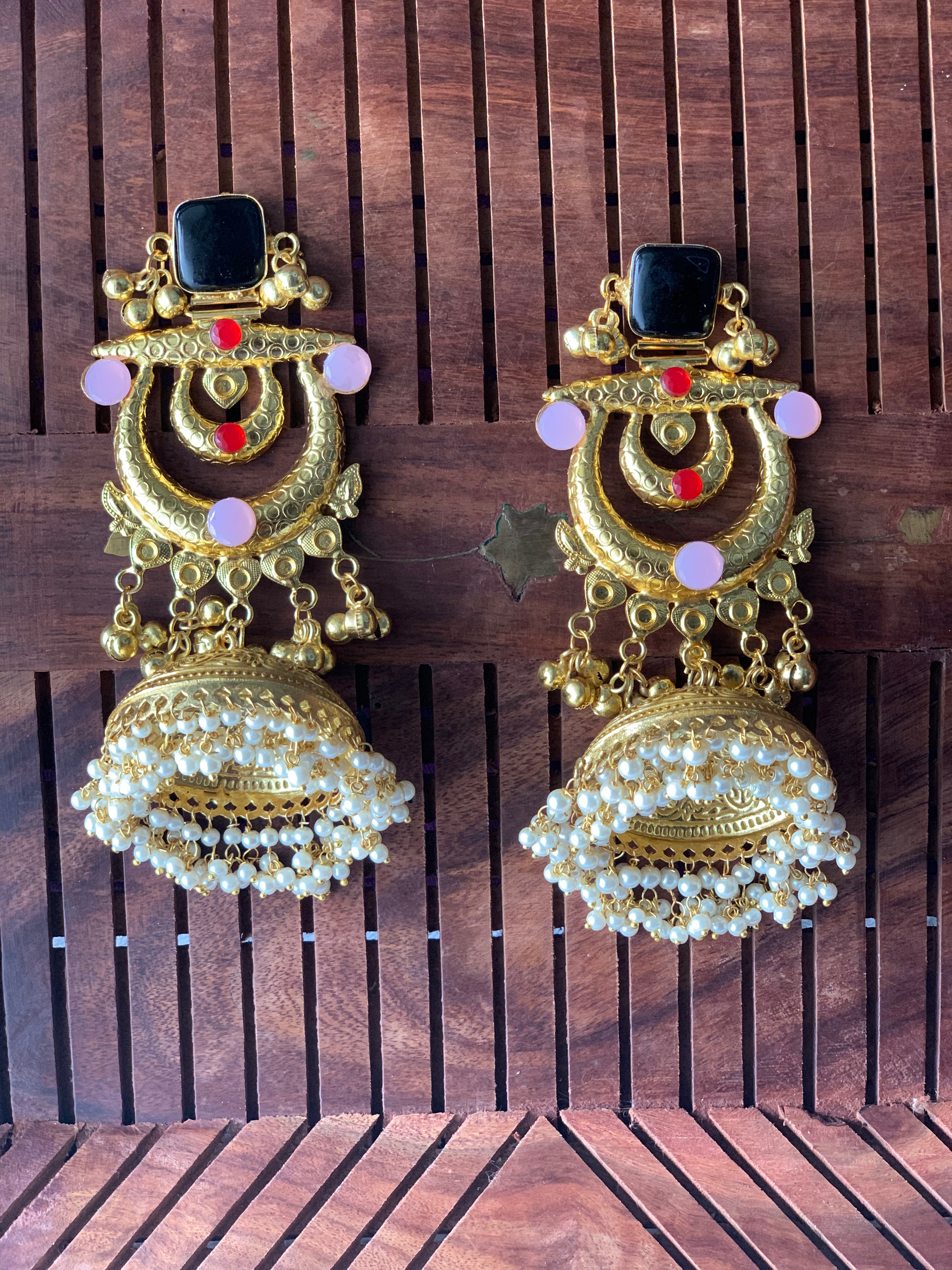 THANKAM - GOLDEN REPLICA LARGE CHANDBALI JHUMKA EARRINGS