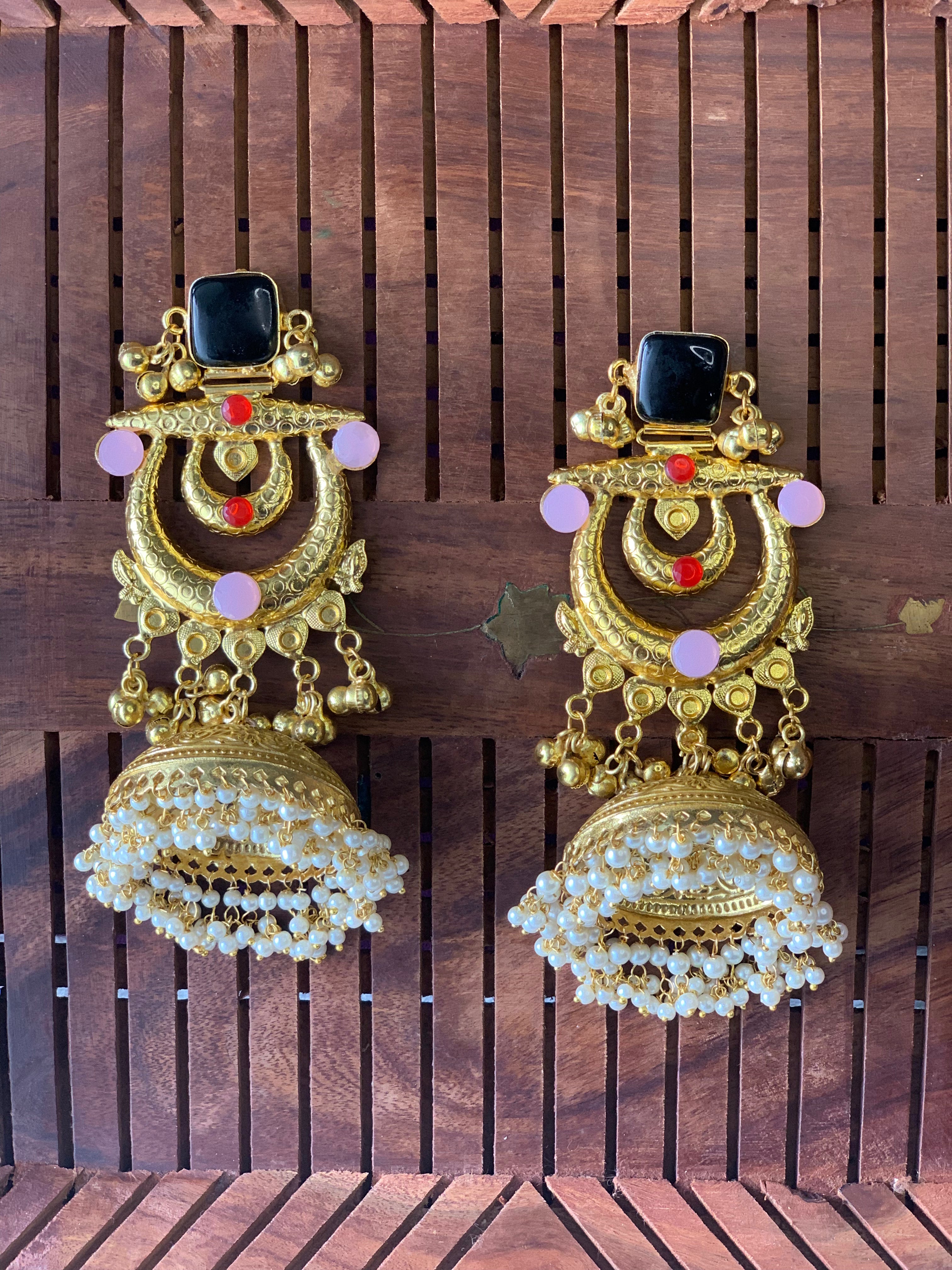 THANKAM - GOLDEN REPLICA LARGE CHANDBALI JHUMKA EARRINGS