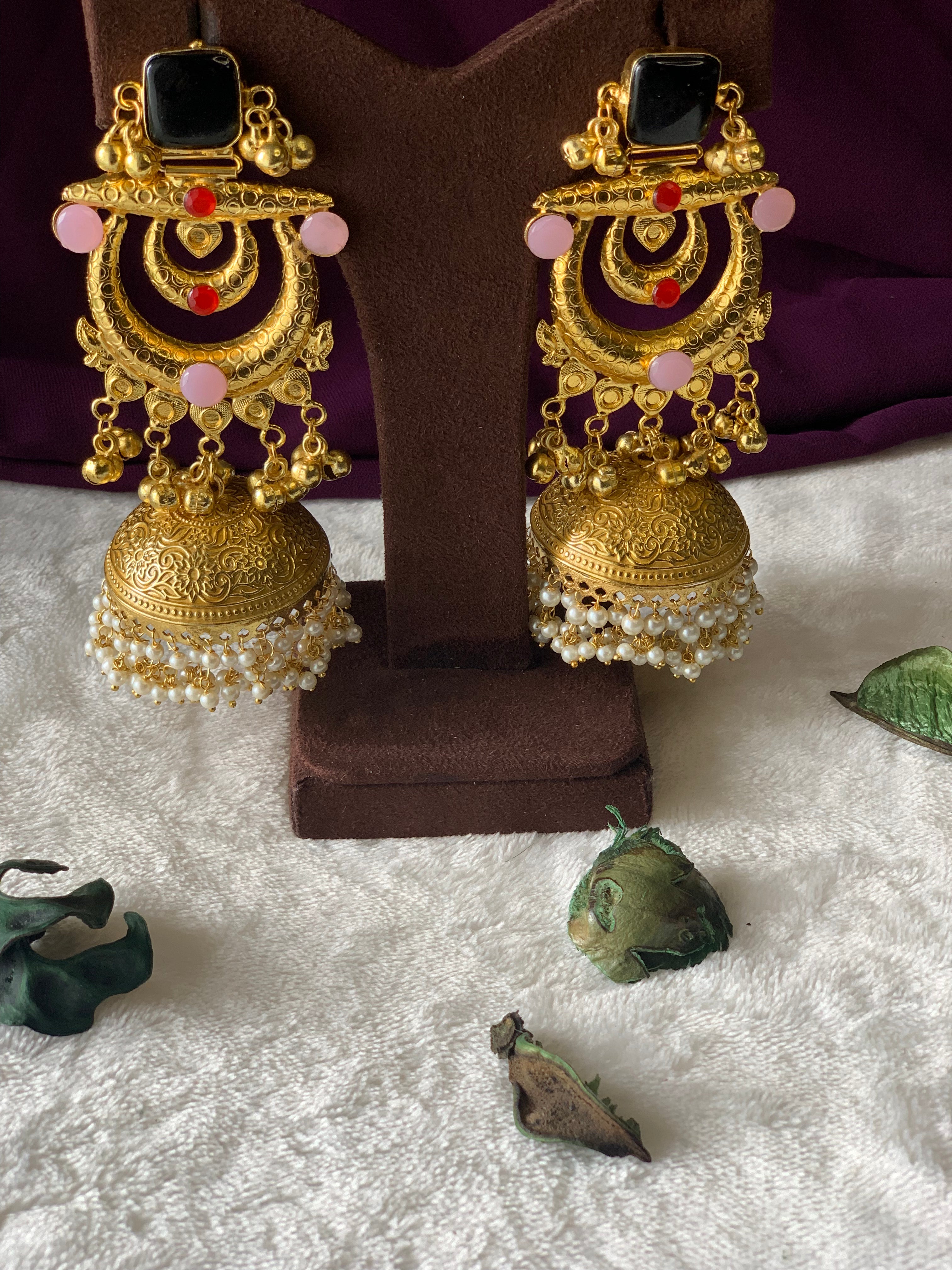 THANKAM - GOLDEN REPLICA LARGE CHANDBALI JHUMKA EARRINGS