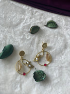 PRIYA - GOLDEN PEARL FLOWER BUDS WITH RAW STONE CHANDBALI EARRINGS