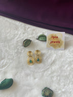 SHYNO - GOLDEN OVAL LOOP WITH STONE EARRINGS